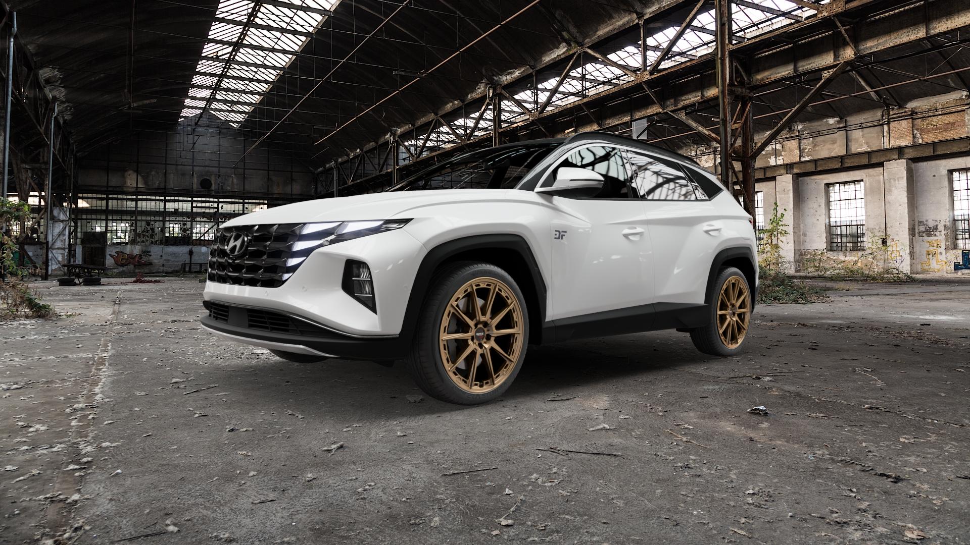 DOTZ SONOMA BRONZE MATT Felge mit Reifen in 20Zoll Winterfelge Alufelge auf weissem Hyundai Tucson III Typ NX4e ⬇️ mit 15mm Tieferlegung ⬇️ Old Industrial Hall_max5000mm_2022 Frontansicht_1
