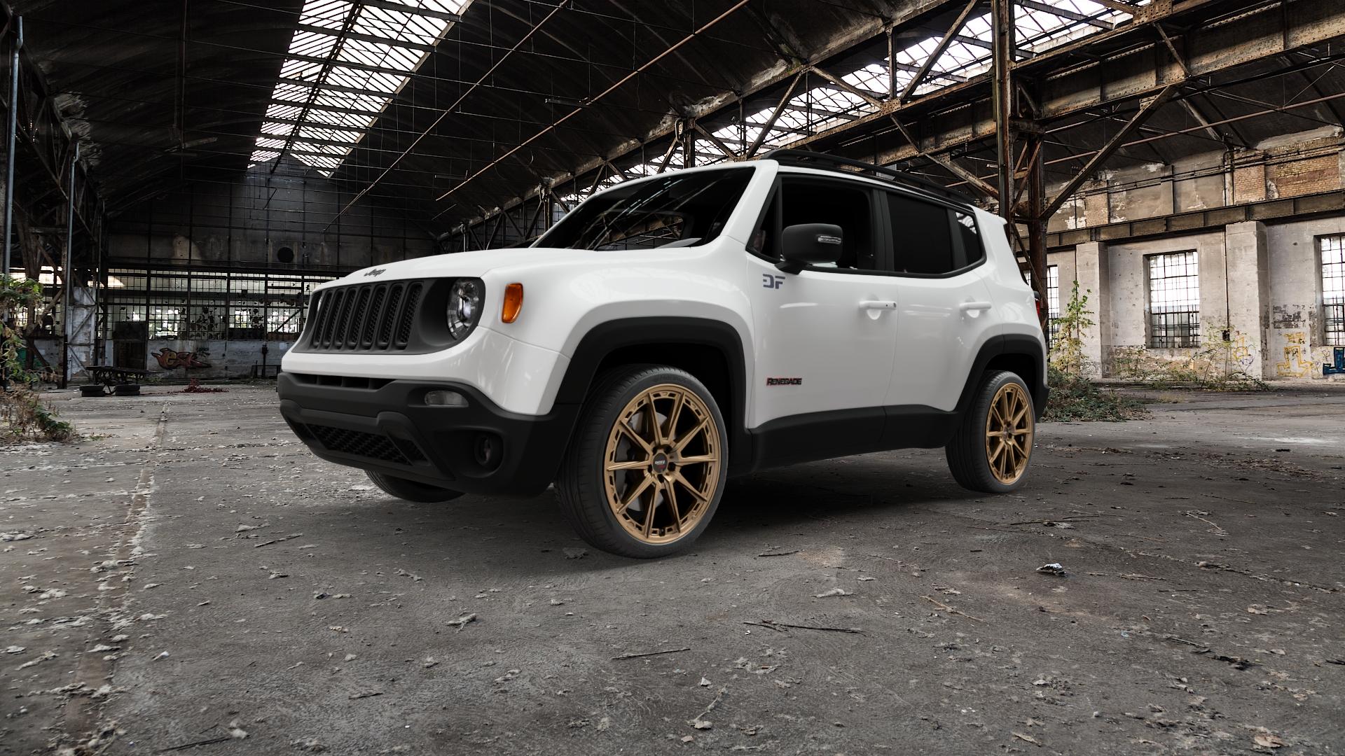 DOTZ SONOMA BRONZE MATT Felge mit Reifen in 20Zoll Winterfelge Alufelge auf weissem Jeep Renegade Typ BU ⬇️ mit 15mm Tieferlegung ⬇️ Old Industrial Hall_max5000mm_2022 Frontansicht_1