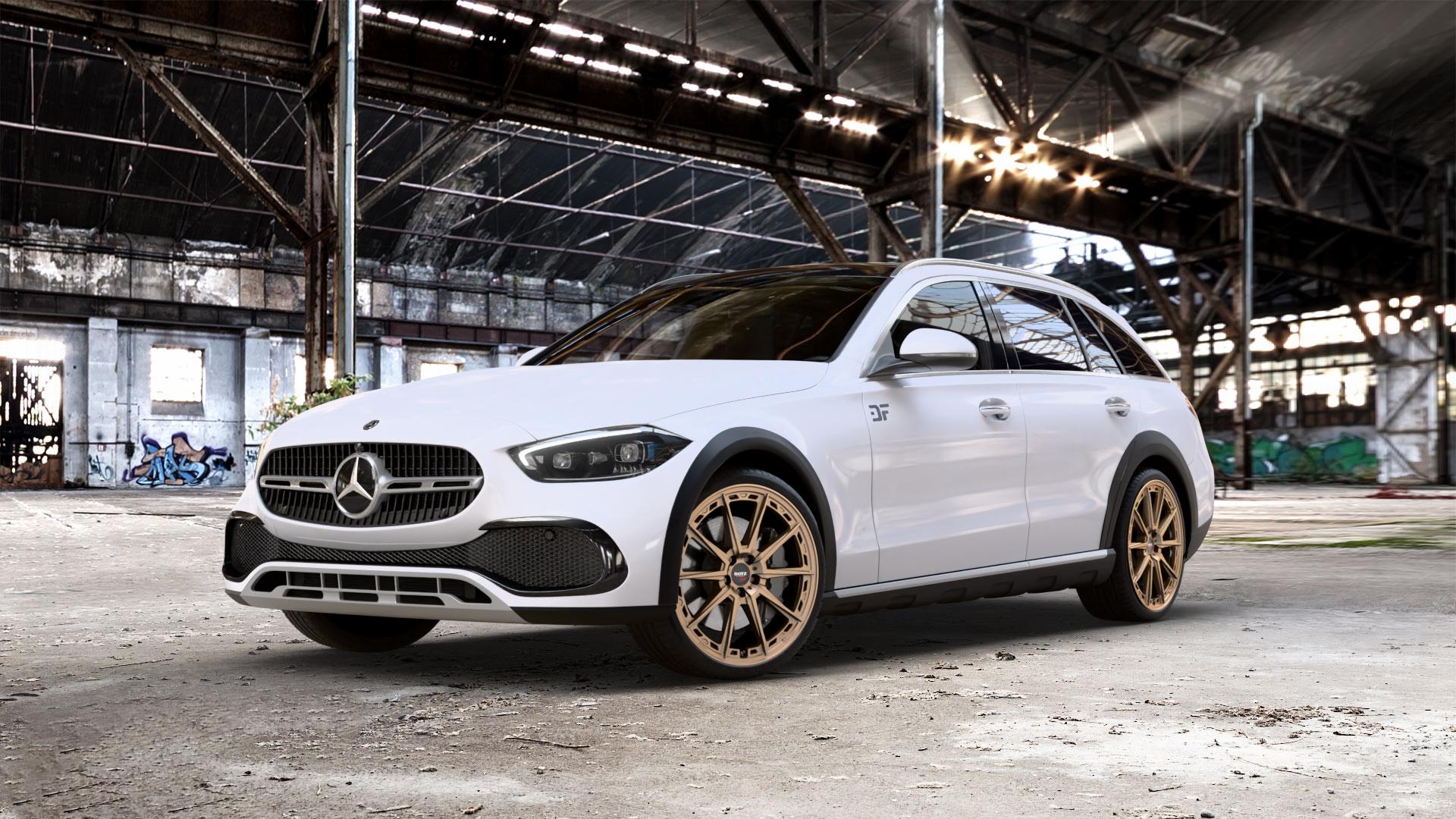 DOTZ SONOMA BRONZE MATT Felge mit Reifen in 20Zoll Winterfelge Alufelge auf weissem Mercedes C-Klasse Typ S206 All-Terrain 1,5l C 200 4Matic 150kW Mild-Hybrid (204 PS) 2,0l 220d 145kW (197 ⬇️ mit 15mm Tieferlegung ⬇️ Old Industrial Hall_max_5300mm_2024 Frontansicht_1