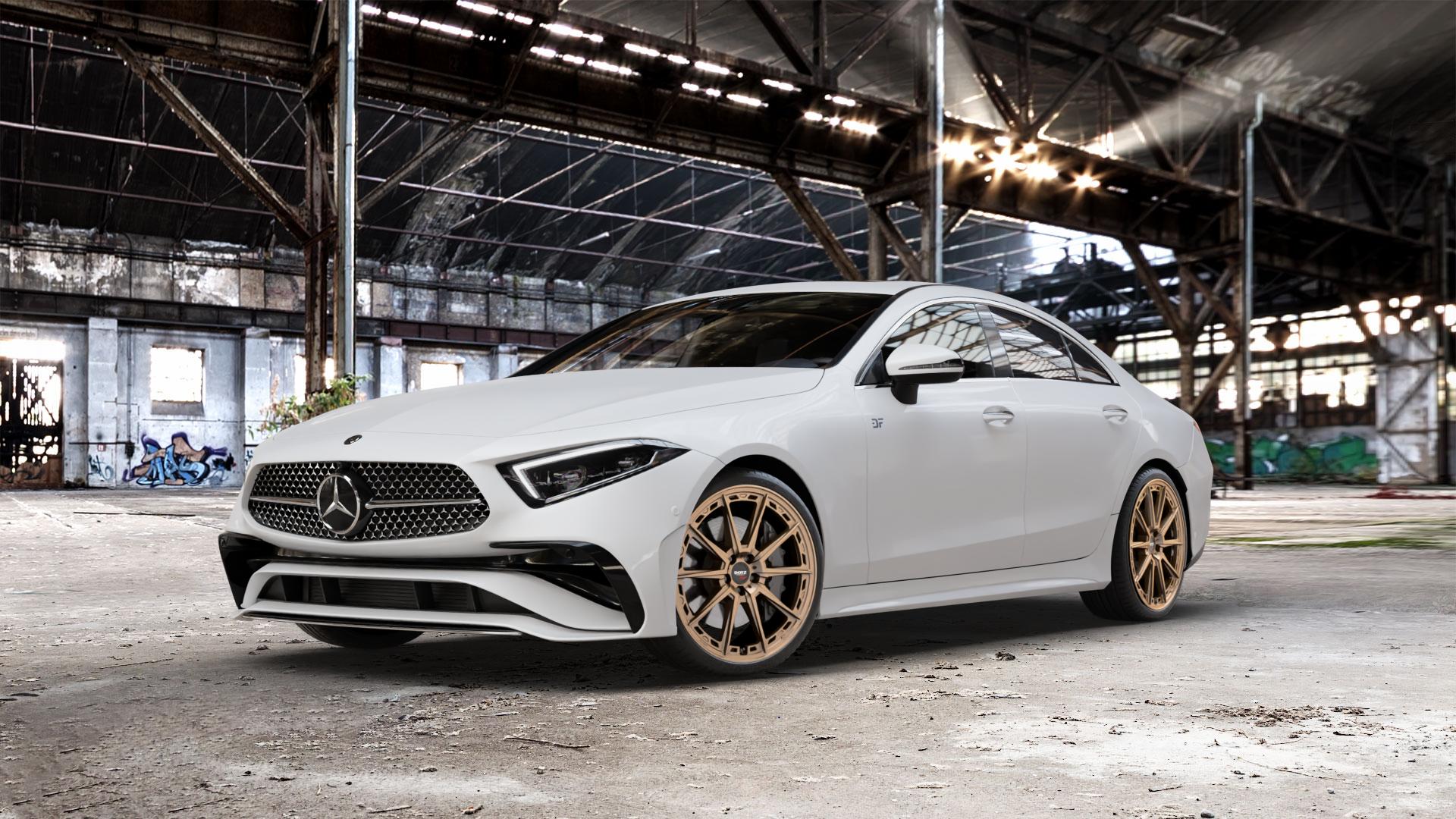 DOTZ SONOMA BRONZE MATT Felge mit Reifen in 20Zoll Winterfelge Alufelge auf weissem Mercedes CLS Typ C257 Facelift ⬇️ mit 15mm Tieferlegung ⬇️ Old Industrial Hall_max_5300mm_2024 Frontansicht_1