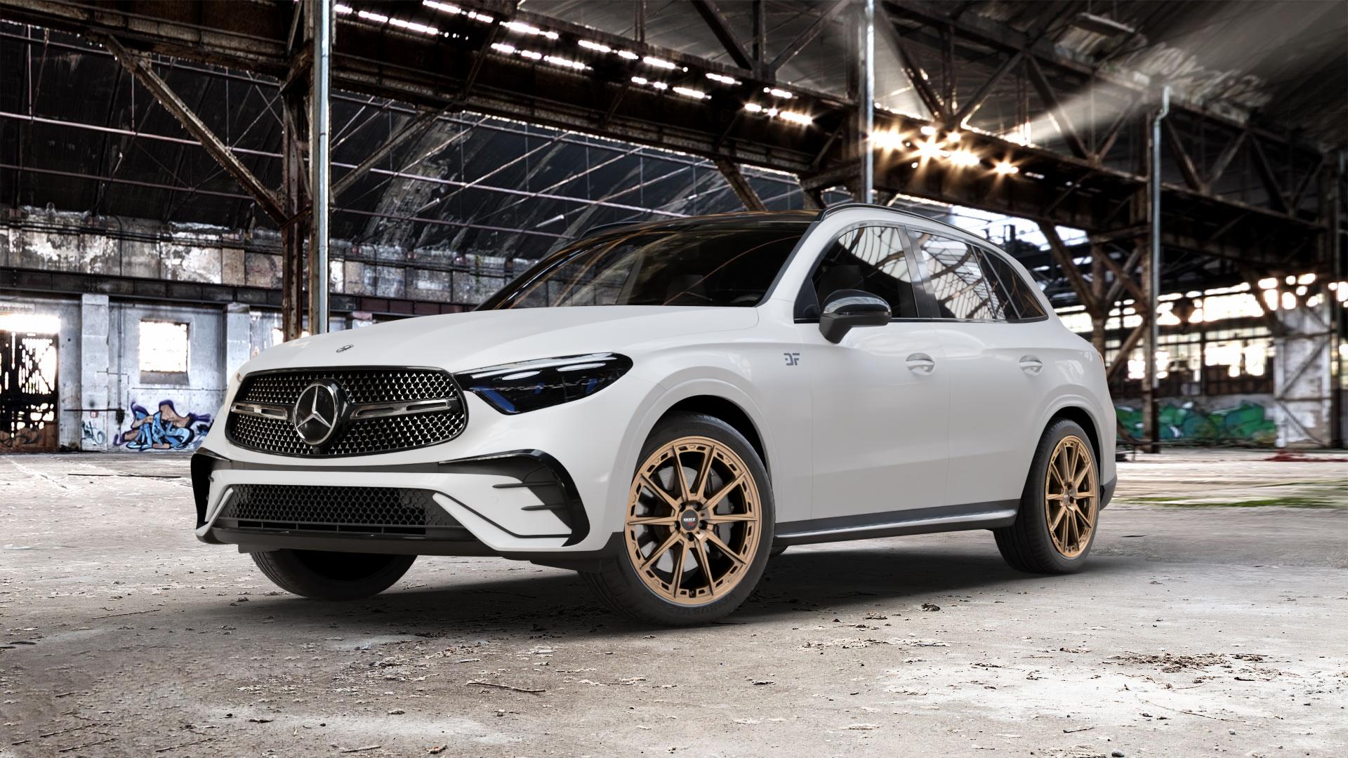 DOTZ SONOMA BRONZE MATT Felge mit Reifen in 20Zoll Winterfelge Alufelge auf weissem Mercedes GLC-Klasse Typ X254 ⬇️ mit 15mm Tieferlegung ⬇️ Old Industrial Hall_max_5300mm_2024 Frontansicht_1