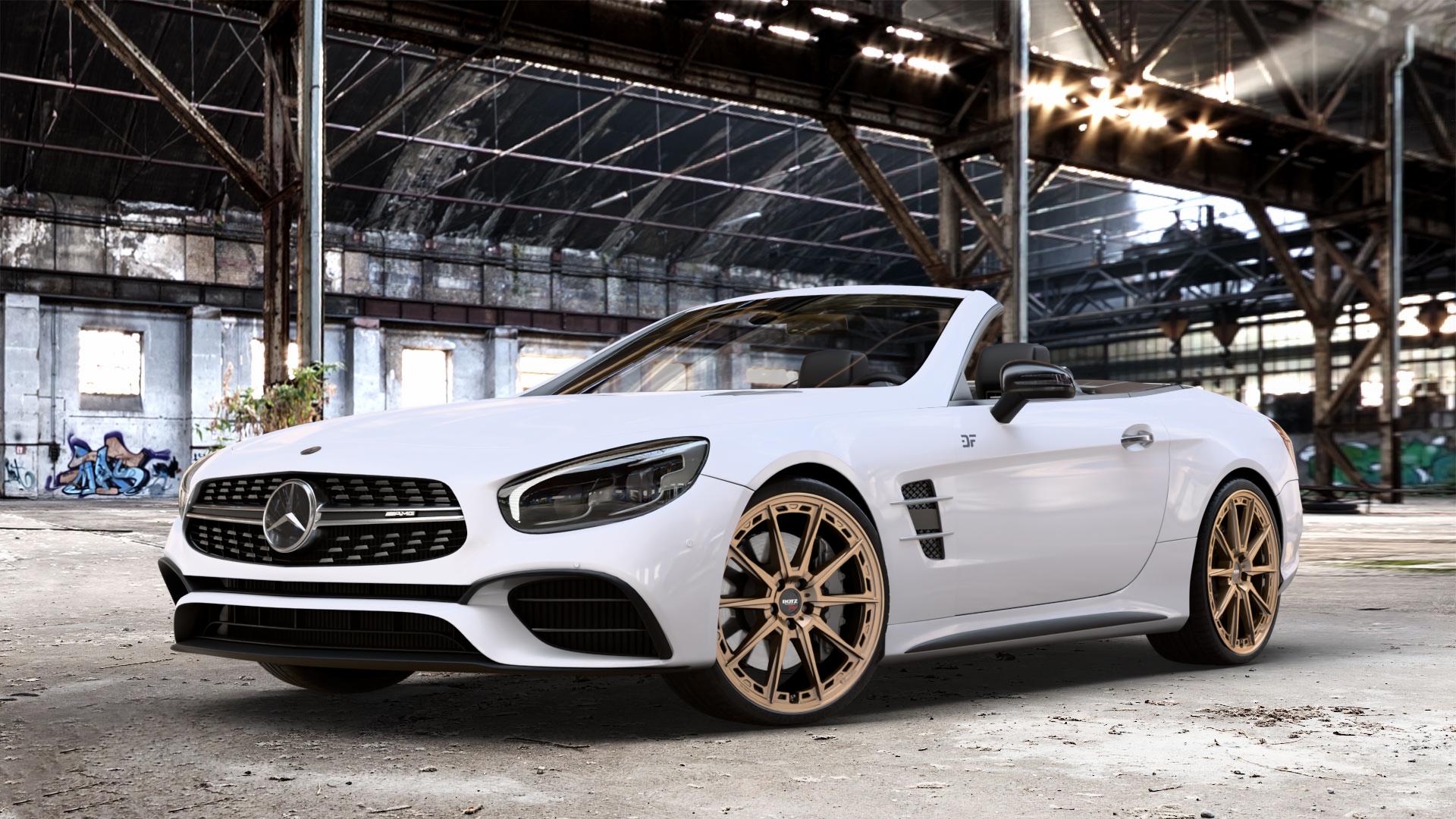 DOTZ SONOMA BRONZE MATT Felge mit Reifen in 20Zoll Winterfelge Alufelge auf weissem Mercedes SL Typ R231 Facelift 5,5l 63 AMG 430kW (585 PS) 6,0l 65 463kW (630 420kW (571 ⬇️ mit 15mm Tieferlegung ⬇️ Old Industrial Hall_max_4400mm_2024 Frontansicht_1