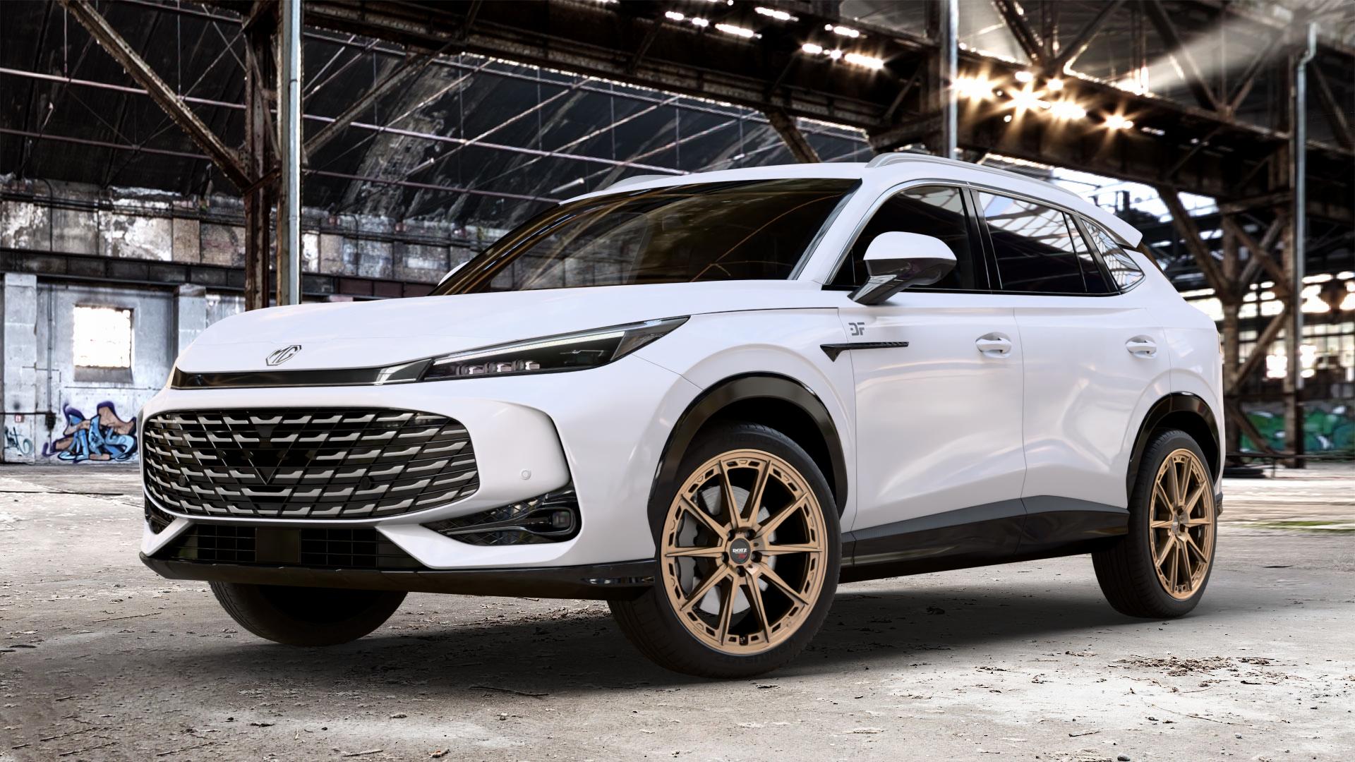 DOTZ SONOMA BRONZE MATT Felge mit Reifen in 20Zoll Winterfelge Alufelge auf weissem MG HS Typ AS3A 1,5l T 125kW (170 PS) PHEV 105kW (143 ⬇️ mit 15mm Tieferlegung ⬇️ Old Industrial Hall_max_4400mm_2024 Frontansicht_1