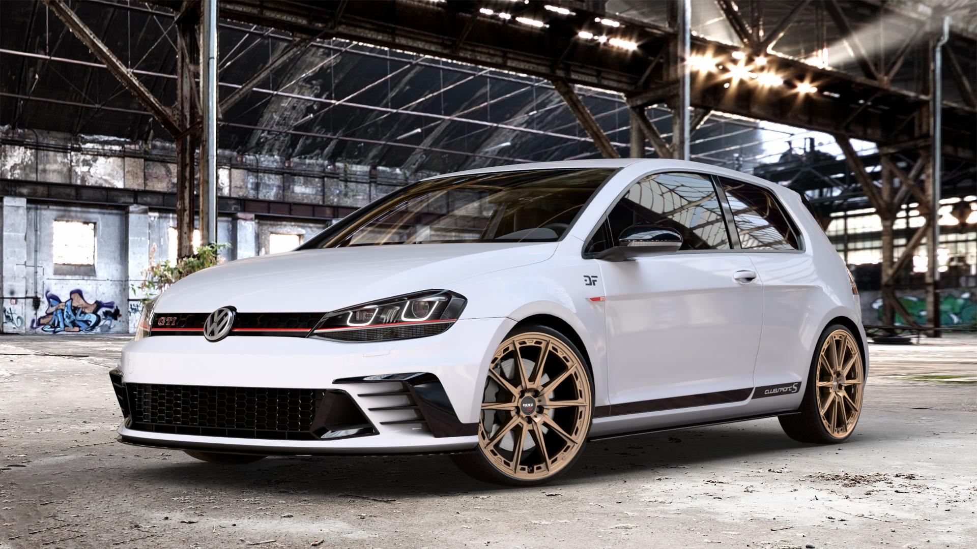 DOTZ SONOMA BRONZE MATT Felge mit Reifen in 20Zoll Winterfelge Alufelge auf weissem unilack Volkswagen (VW) Golf 7 2,0l GTI Clubsport 195kW (265 PS) S 228kW (310 Facelift TCR 213kW (290 ⬇️ mit 15mm Tieferlegung ⬇️ Old Industrial Hall_max_4400mm_2024 Frontansicht_1