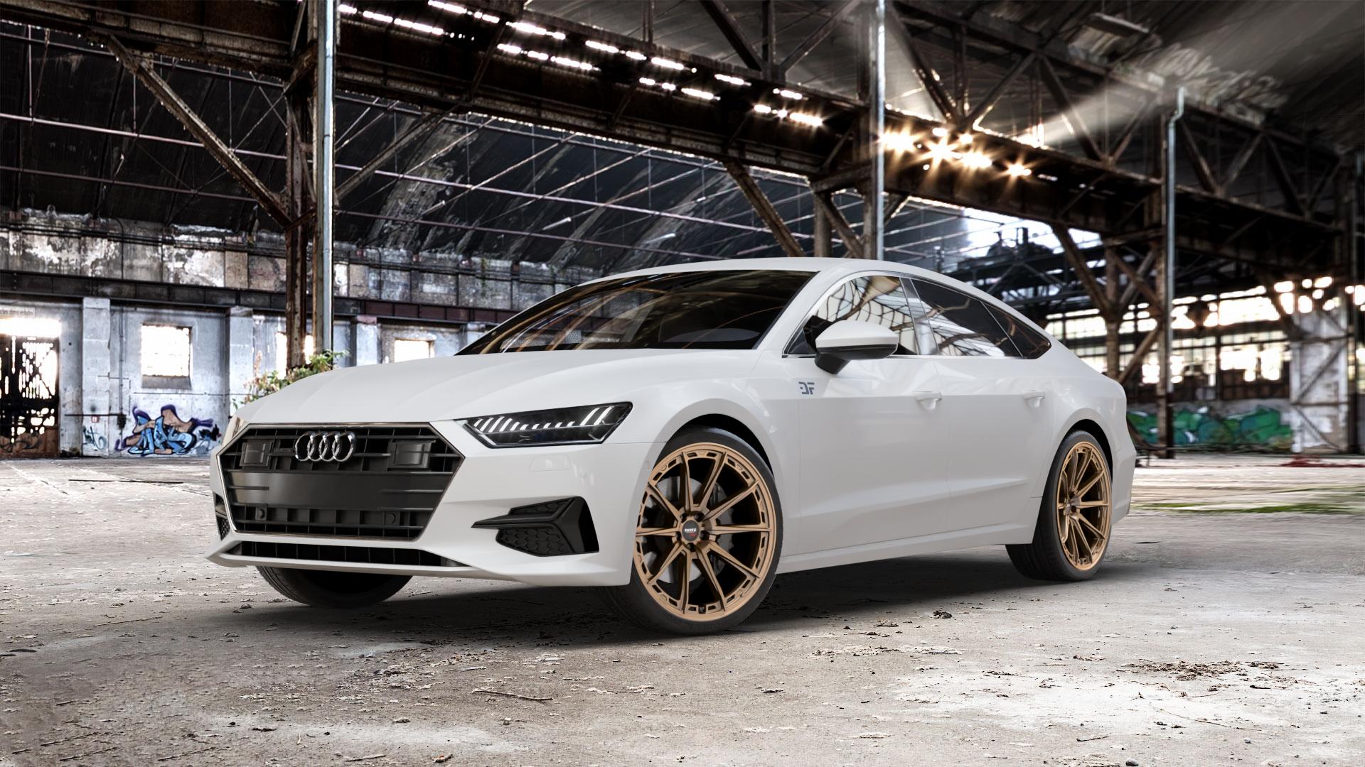 DOTZ SONOMA BRONZE MATT Felge mit Reifen in 21Zoll Winterfelge Alufelge auf weissem Audi A7 Typ F2/C8 (Sportback) ⬇️ mit 15mm Tieferlegung ⬇️ Old Industrial Hall_max_5300mm_2024 Frontansicht_1