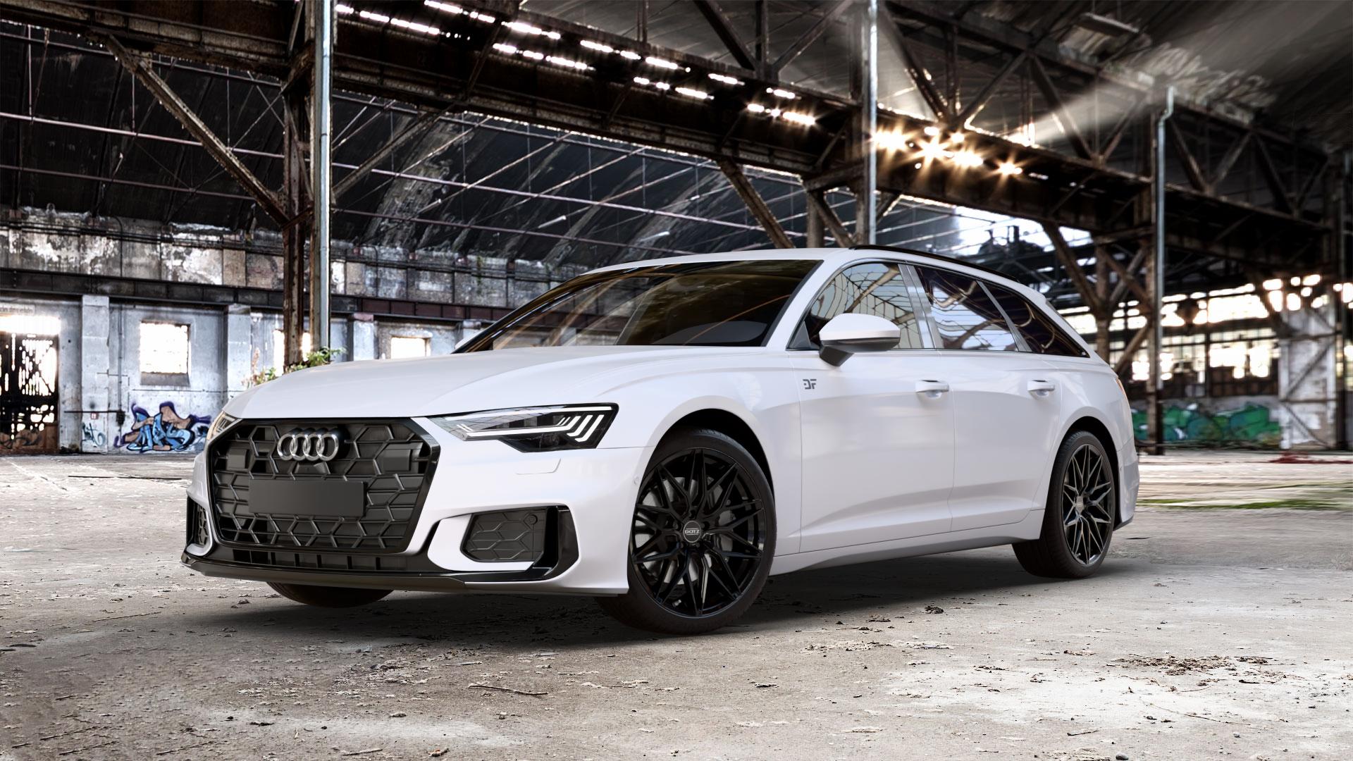DOTZ SUZUKA BLACK Felge mit Reifen schwarz in 20Zoll Winterfelge Alufelge auf weissem Audi A6 Typ F2/C8 (Avant) Facelift 2,0l 35 TDI 120kW Mild-Hybrid (163 PS) 40 150kW (204 quattro TFSI 3,0l 45 180kW (245 195kW (265 50 210kW (286 e Hybrid 55 250k ⬇️ mit 15mm Tieferlegung ⬇️ Old Industrial Hall_max_5300mm_2024 Frontansicht_1