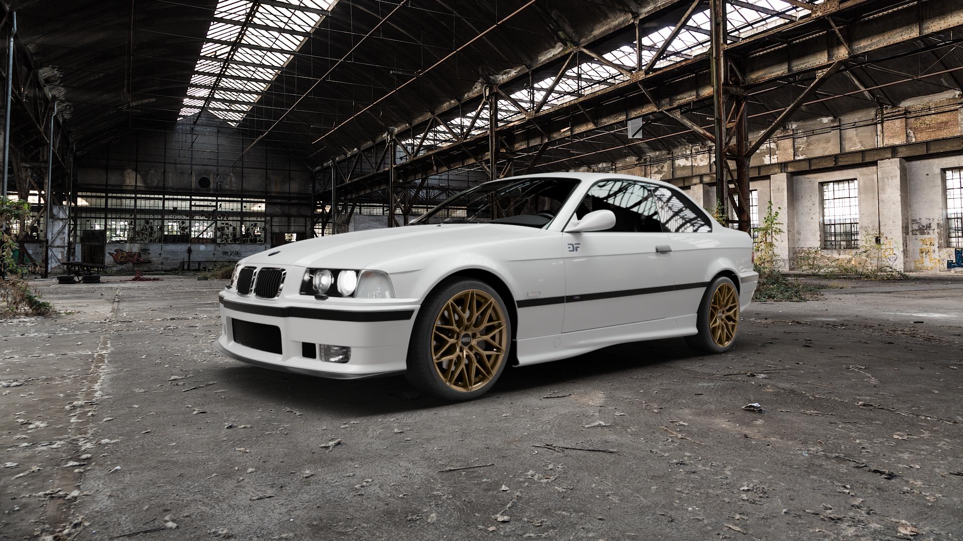 DOTZ SUZUKA BRONZE MATT Felge mit Reifen in 18Zoll Winterfelge Alufelge auf weissem BMW M3 Typ E36 (Coupé) ⬇️ mit 15mm Tieferlegung ⬇️ Old Industrial Hall_max5000mm_2022 Frontansicht_1