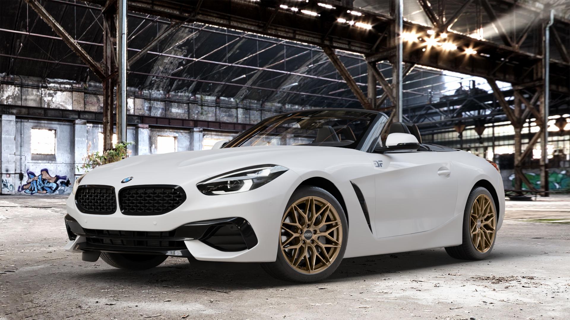 DOTZ SUZUKA BRONZE MATT Felge mit Reifen in 18Zoll Winterfelge Alufelge auf weissem BMW Z4 Roadster Typ G29 (G4Z) Z1 Z8 ⬇️ mit 15mm Tieferlegung ⬇️ Old Industrial Hall_max_4400mm_2024 Frontansicht_1