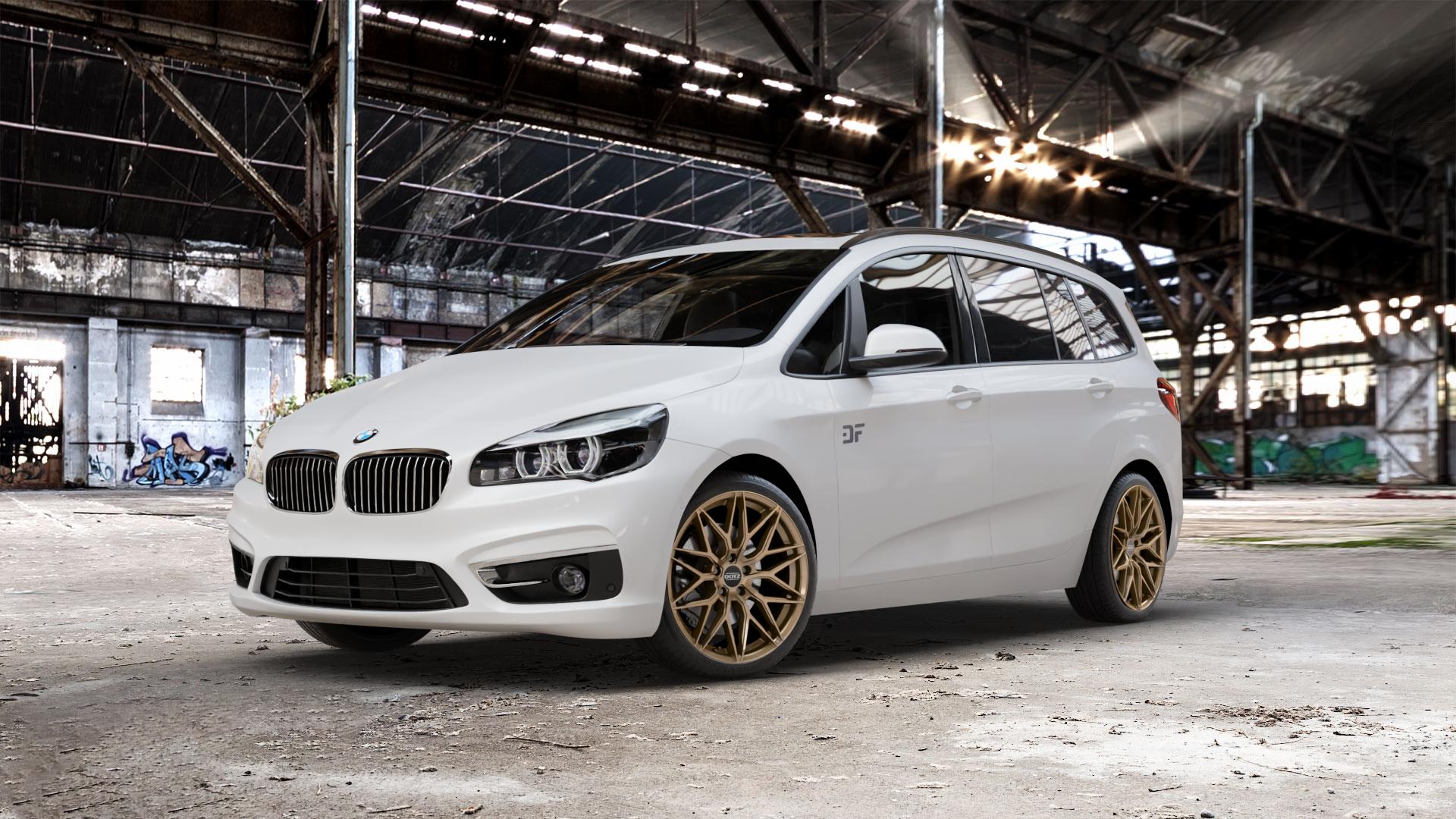 DOTZ SUZUKA BRONZE MATT Felge mit Reifen in 19Zoll Winterfelge Alufelge auf weissem BMW 218i Typ UKL-L (F46 Gran Tourer) 220i 216d 218d 220d xDrive 214d 216i F2GT 2er F46 Tourer (UKL-L) (F2GT) Facelift ⬇️ mit 15mm Tieferlegung ⬇️ Old Industrial Hall_max_5300mm_2024 Frontansicht_1