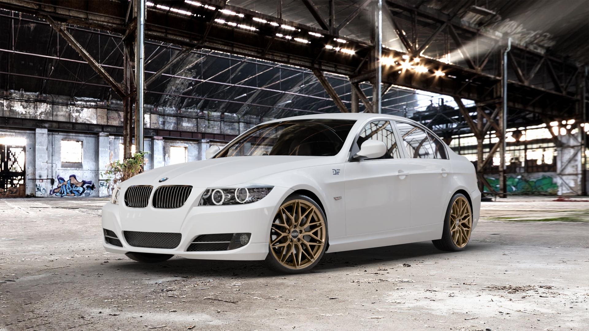 DOTZ SUZUKA BRONZE MATT Felge mit Reifen in 19Zoll Winterfelge Alufelge auf weissem BMW 318i Typ E90 (Limousine) 320i 335i 335d 318d 320d 325i 330i 330d 316i 325xi 330xi 325d 330xd 320si M3 (M390) 320xd 316d 335xi 323i CRT 3er Limousine (390L, 3 ⬇️ mit 15mm Tieferlegung ⬇️ Old Industrial Hall_max_5300mm_2024 Frontansicht_1