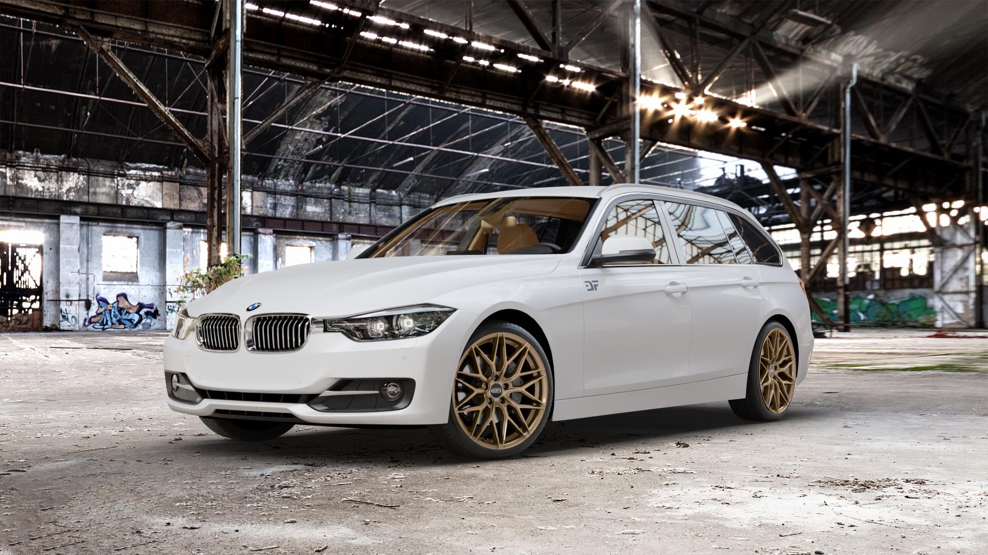 DOTZ SUZUKA BRONZE MATT Felge mit Reifen in 19Zoll Winterfelge Alufelge auf weissem BMW 320i Typ F31 (Touring) 328i 316d 318d 320d 316i EffDyn Edition 325d 335i xDrive 335d ⬇️ mit 15mm Tieferlegung ⬇️ Old Industrial Hall_max_5300mm_2024 Frontansicht_1