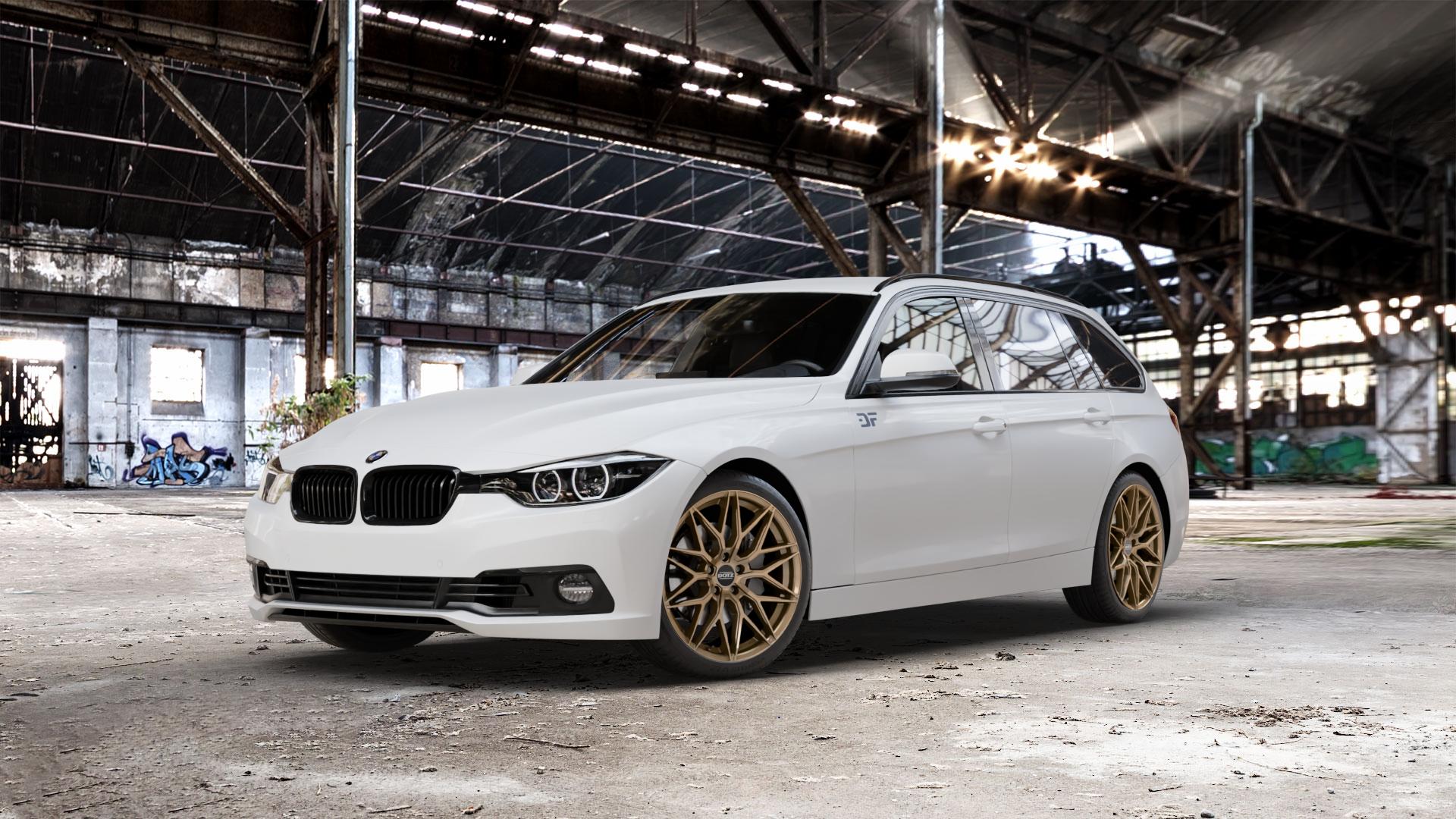DOTZ SUZUKA BRONZE MATT Felge mit Reifen in 19Zoll Winterfelge Alufelge auf weissem BMW 330d Typ F31 (Touring) xDrive 318i 330i 340i 3er Touring (3K, 3K-N1) ⬇️ mit 15mm Tieferlegung ⬇️ Old Industrial Hall_max_5300mm_2024 Frontansicht_1