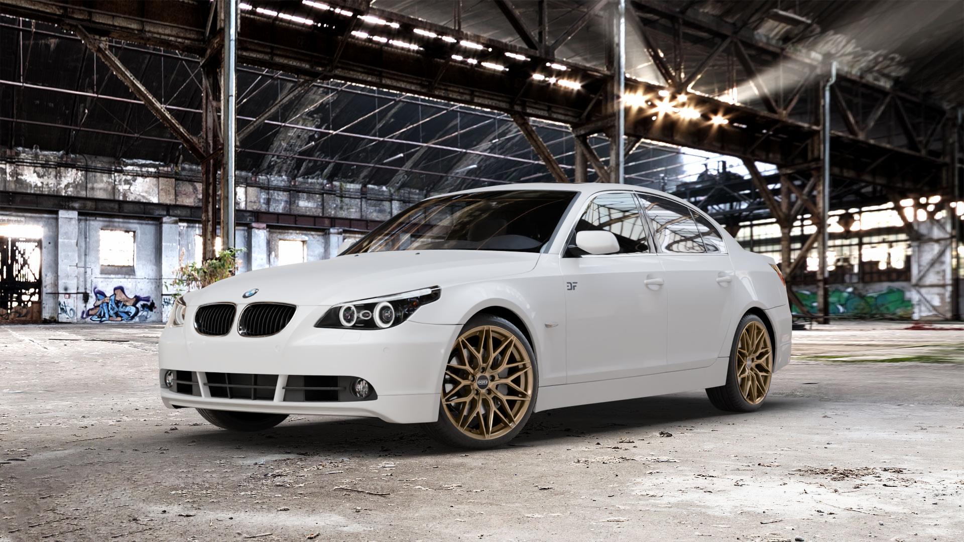 DOTZ SUZUKA BRONZE MATT Felge mit Reifen in 19Zoll Winterfelge Alufelge auf weissem BMW 520i Typ E60 (Limousine) 525i 530i 530d 525d M5 535d 545i 523i 540i 550i 520d 525xd 530xd 530xi 525xi 5er Limousine (560L, 560X) ⬇️ mit 15mm Tieferlegung ⬇️ Old Industrial Hall_max_5300mm_2024 Frontansicht_1