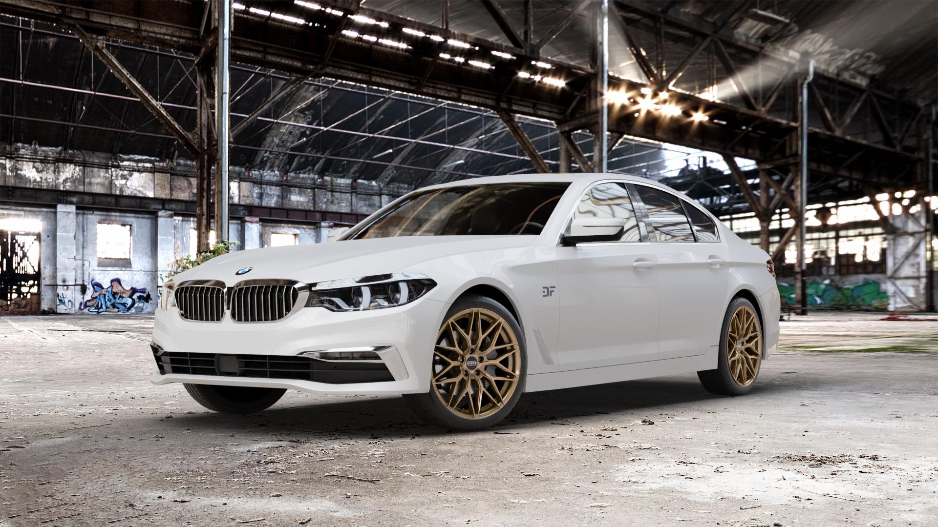 DOTZ SUZUKA BRONZE MATT Felge mit Reifen in 19Zoll Winterfelge Alufelge auf weissem BMW 5er G30 Limousine (G5L) ⬇️ mit 15mm Tieferlegung ⬇️ Old Industrial Hall_max_5300mm_2024 Frontansicht_1