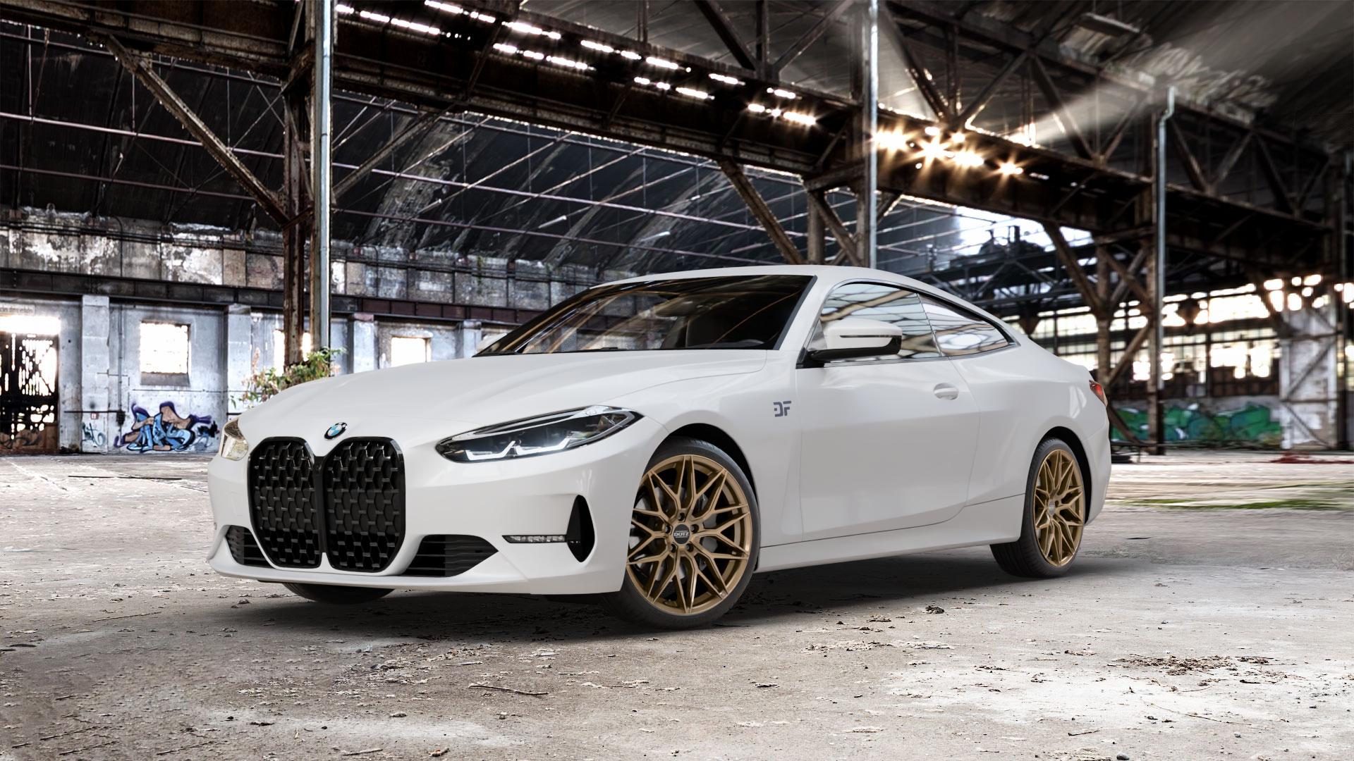 DOTZ SUZUKA BRONZE MATT Felge mit Reifen in 19Zoll Winterfelge Alufelge auf weissem BMW M4 Typ G82 (Coupe) CSL 4er G22 Coupé (G3C) ⬇️ mit 15mm Tieferlegung ⬇️ Old Industrial Hall_max_5300mm_2024 Frontansicht_1