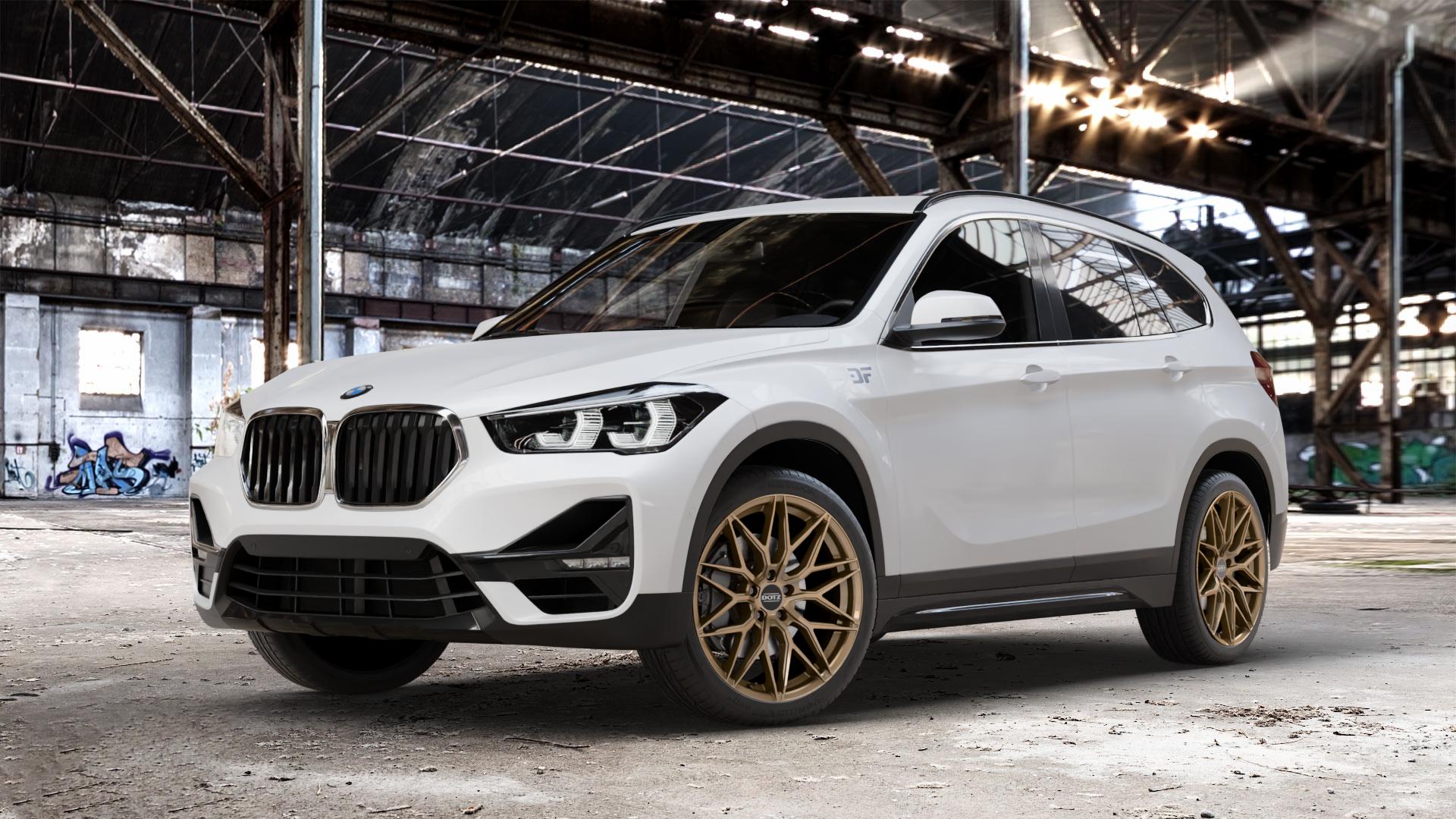 DOTZ SUZUKA BRONZE MATT Felge mit Reifen in 19Zoll Winterfelge Alufelge auf weissem BMW X1 Typ F48 (F1X) Facelift ⬇️ mit 15mm Tieferlegung ⬇️ Old Industrial Hall_max_4400mm_2024 Frontansicht_1