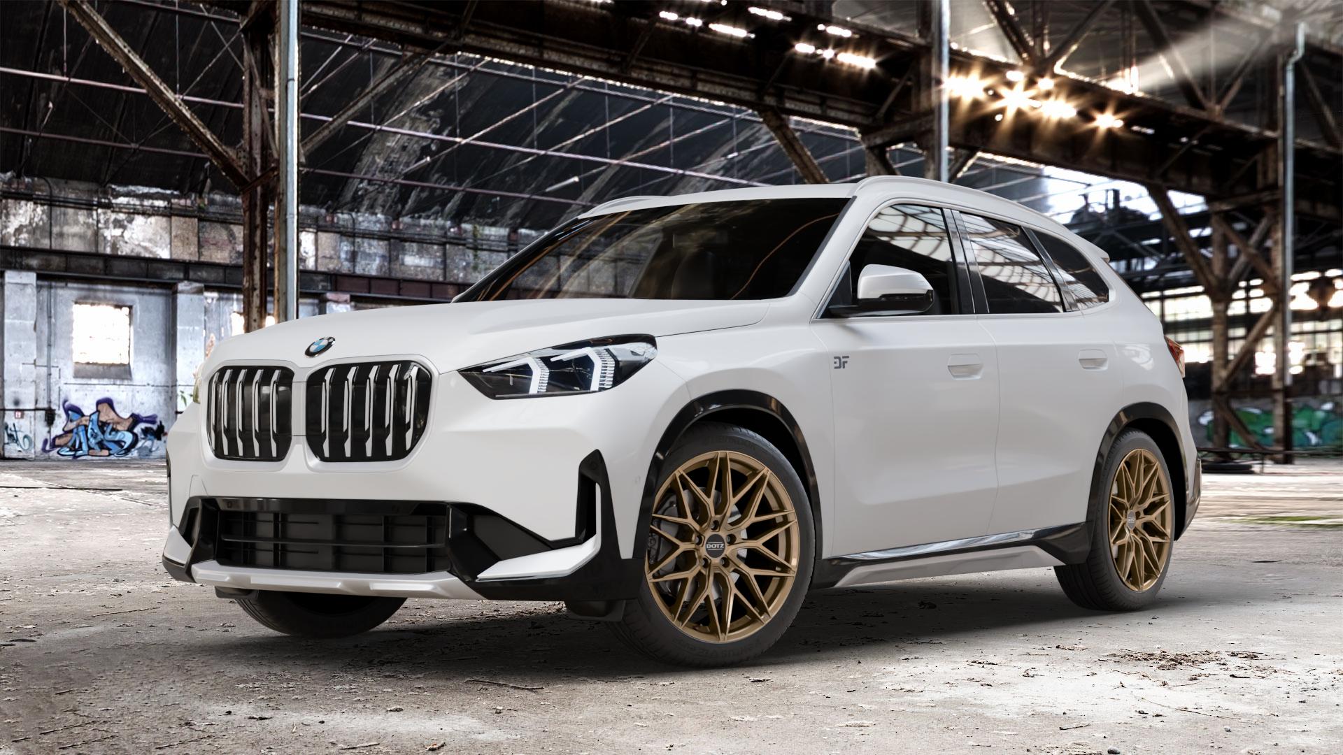 DOTZ SUZUKA BRONZE MATT Felge mit Reifen in 19Zoll Winterfelge Alufelge auf weissem BMW X1 Typ U11 (U1X) ⬇️ mit 15mm Tieferlegung ⬇️ Old Industrial Hall_max_4400mm_2024 Frontansicht_1