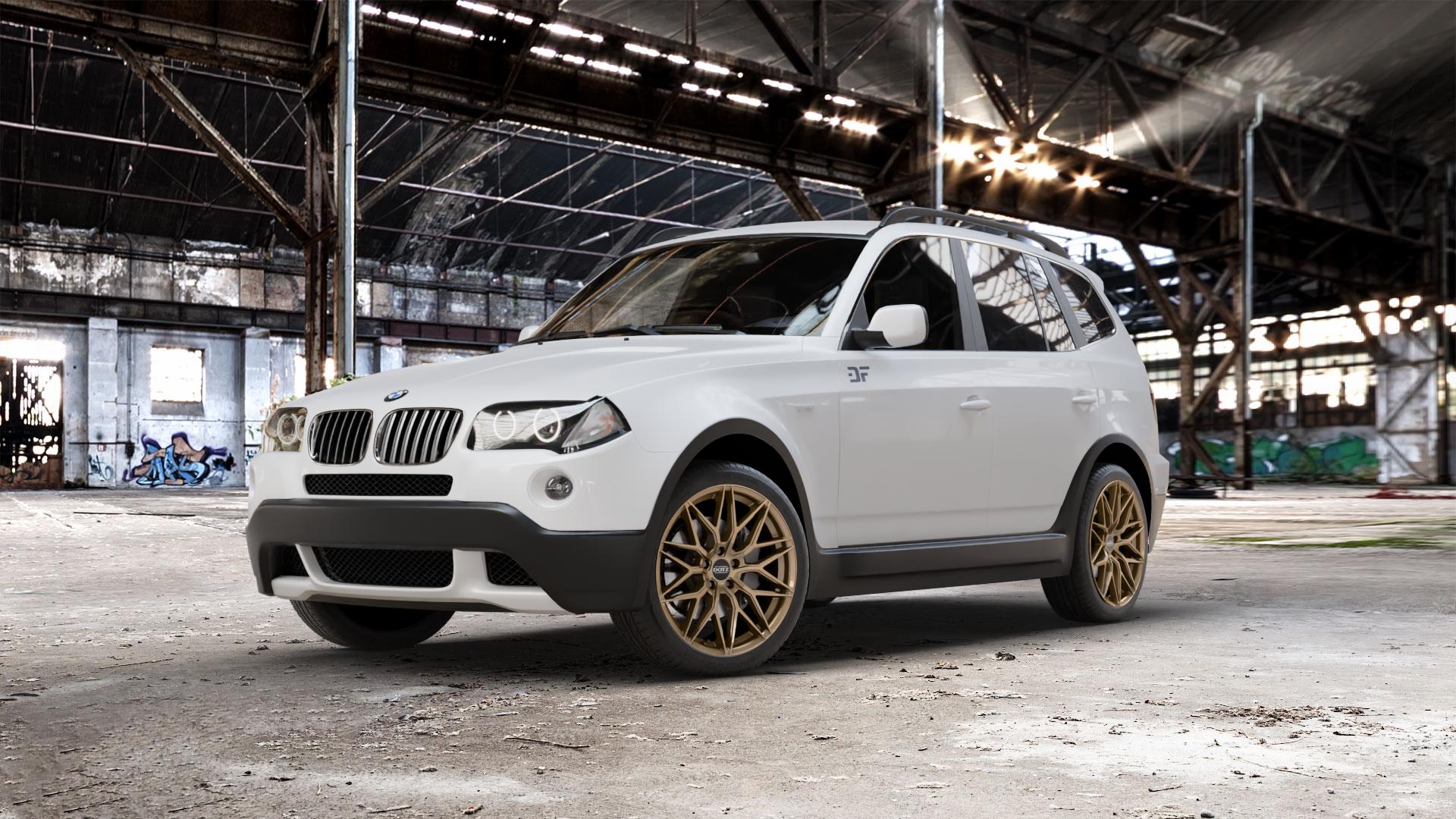 DOTZ SUZUKA BRONZE MATT Felge mit Reifen in 19Zoll Winterfelge Alufelge auf weissem BMW X3 Typ E83 (X83) ⬇️ mit 15mm Tieferlegung ⬇️ Old Industrial Hall_max_5300mm_2024 Frontansicht_1