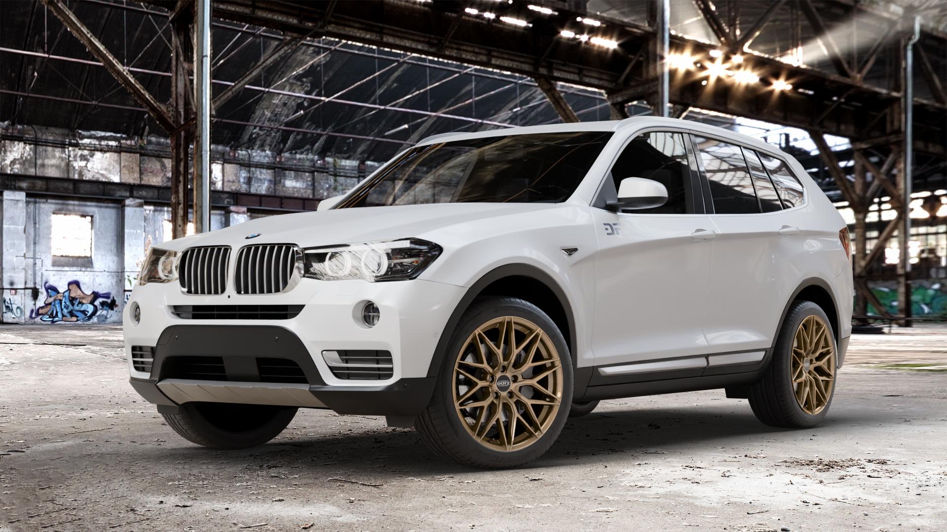 DOTZ SUZUKA BRONZE MATT Felge mit Reifen in 19Zoll Winterfelge Alufelge auf weissem BMW X3 Typ F25 (X3, X-N1) Facelift ⬇️ mit 15mm Tieferlegung ⬇️ Old Industrial Hall_max_4400mm_2024 Frontansicht_1