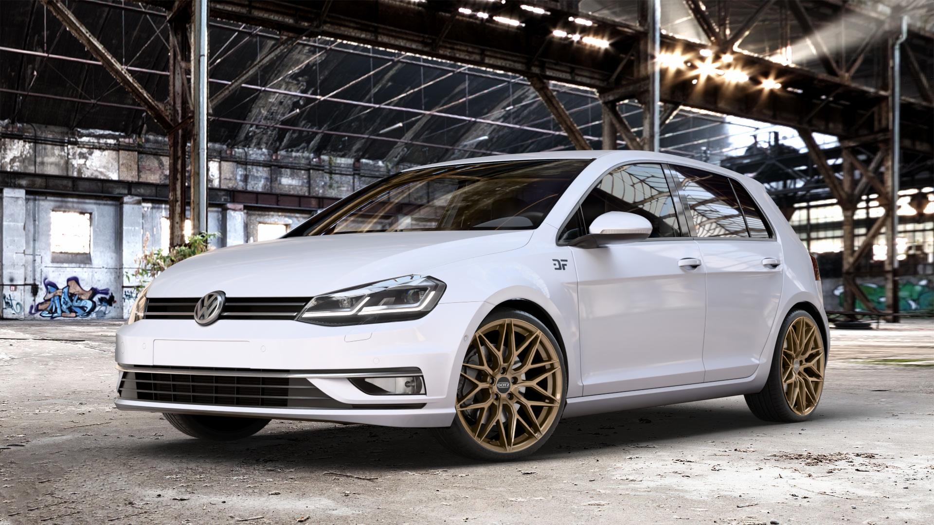 DOTZ SUZUKA BRONZE MATT Felge mit Reifen in 19Zoll Winterfelge Alufelge auf weissem unilack Volkswagen (VW) Golf 7 Facelift 1,0l TSI 63kW (86 PS) 2,0l TDI 110kW (150 1,6l 66kW (90 1,4l 92kW (125 EcoFuel 85kW (116 81kW (110 TGI 4Motion 1,5l 96kW ⬇️ mit 15mm Tieferlegung ⬇️ Old Industrial Hall_max_4400mm_2024 Frontansicht_1