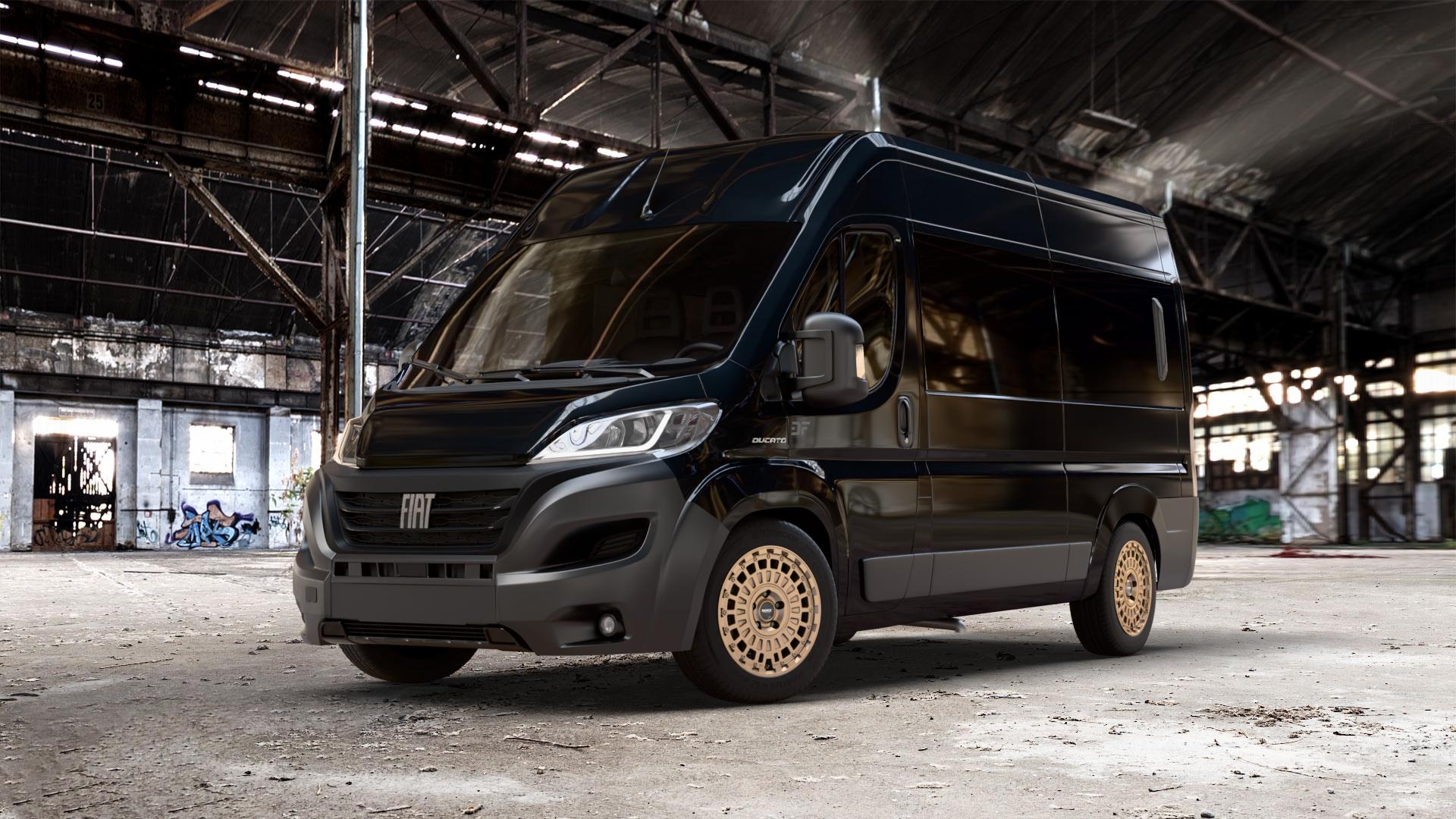 DOTZ TALARA BRONZE MATT Felge mit Reifen in 18Zoll Winterfelge Alufelge auf schwarzem metallic Fiat Ducato Bus Typ 250 Facelift 22-> ⬇️ mit 15mm Tieferlegung ⬇️ Old Industrial Hall_max_7000mm_2024 Frontansicht_1