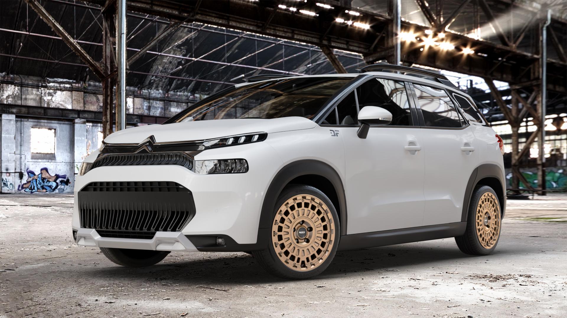 DOTZ TALARA BRONZE MATT Felge mit Reifen in 18Zoll Winterfelge Alufelge auf weissem Citroen C3 Aircross Typ 2 Facelift ⬇️ mit 15mm Tieferlegung ⬇️ Old Industrial Hall_max_4400mm_2024 Frontansicht_1