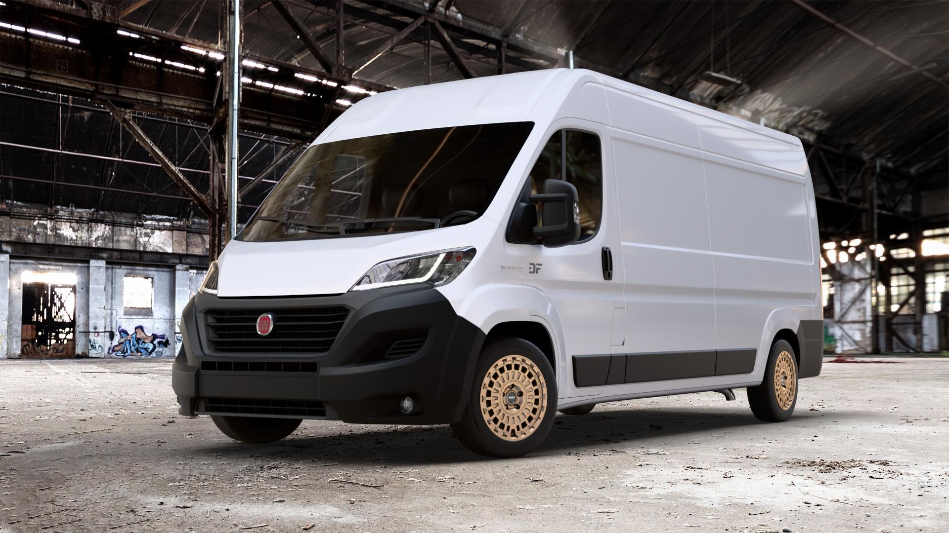 DOTZ TALARA BRONZE MATT Felge mit Reifen in 18Zoll Winterfelge Alufelge auf weissem Fiat Ducato Kasten Typ 250 Facelift 0,0l 58kW e-Ducato (79 PS) ⬇️ mit 15mm Tieferlegung ⬇️ Old Industrial Hall_max_7000mm_2024 Frontansicht_1