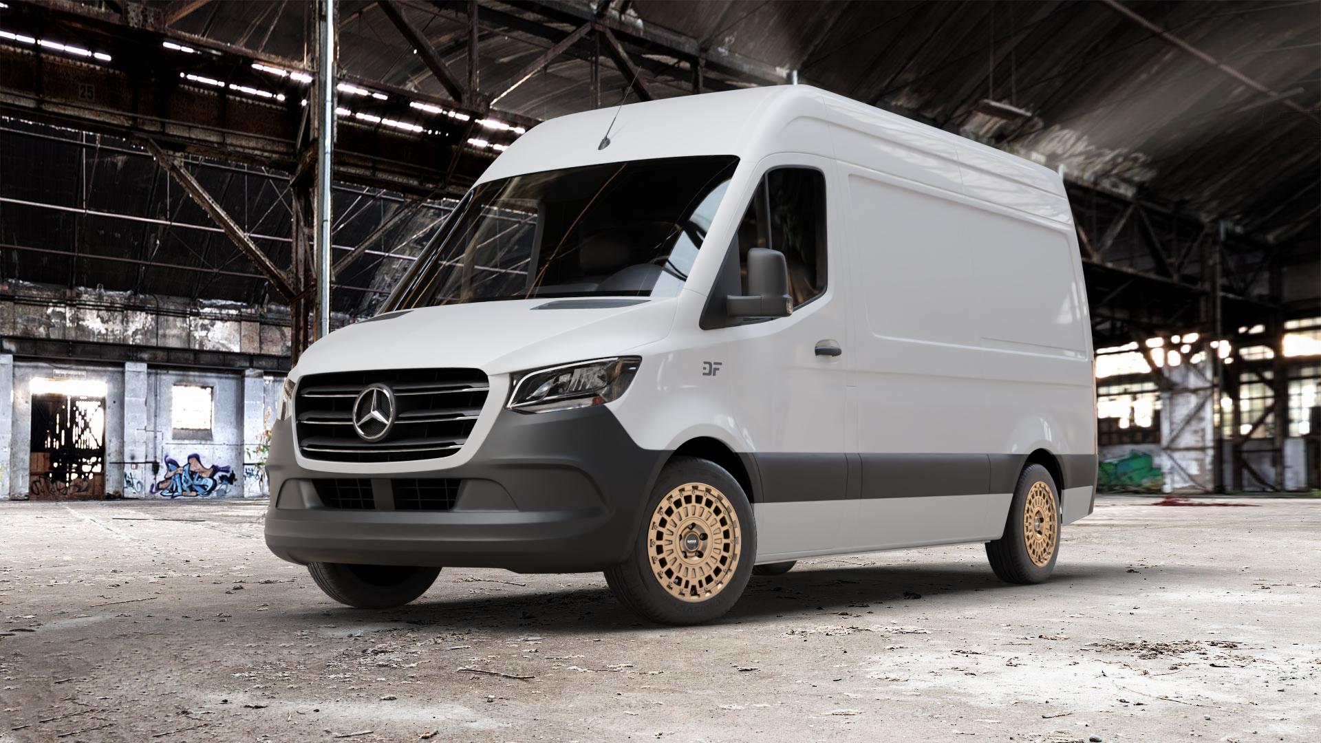 DOTZ TALARA BRONZE MATT Felge mit Reifen in 18Zoll Winterfelge Alufelge auf weissem Mercedes Sprinter III Typ KL3A4 KL3A5 906BB FL KL 906BA 906AC ⬇️ mit 15mm Tieferlegung ⬇️ Old Industrial Hall_max_7000mm_2024 Frontansicht_1