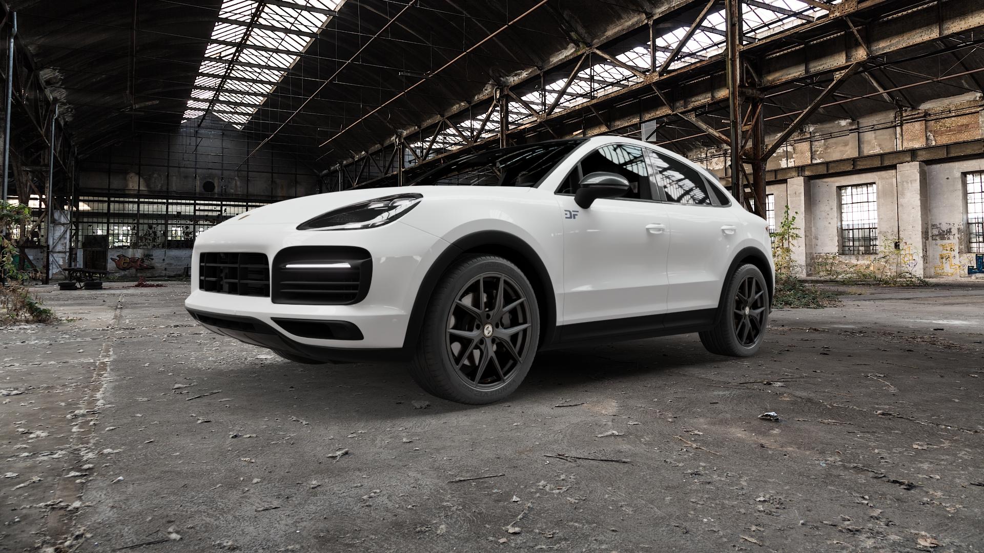 etabeta GRi-N Anthracite matt Felge mit Reifen grau anthrazit in 20Zoll Winterfelge Alufelge auf weissem Porsche Cayenne III Coupe Typ 9YA ⬇️ mit 15mm Tieferlegung ⬇️ Old Industrial Hall_max5000mm_2022 Frontansicht_1