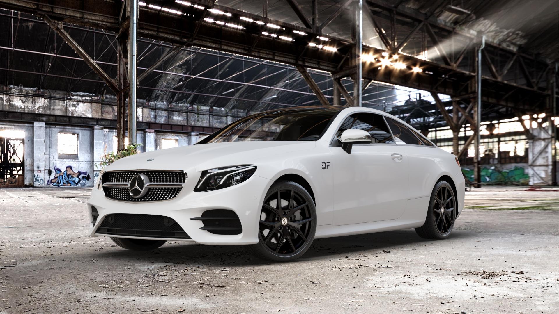 etabeta GRi-N Black matt Felge mit Reifen schwarz in 20Zoll Winterfelge Alufelge auf weissem Mercedes E-Klasse Typ C238 Coupe (R1EC) ⬇️ mit 15mm Tieferlegung ⬇️ Old Industrial Hall_max_5300mm_2024 Frontansicht_1