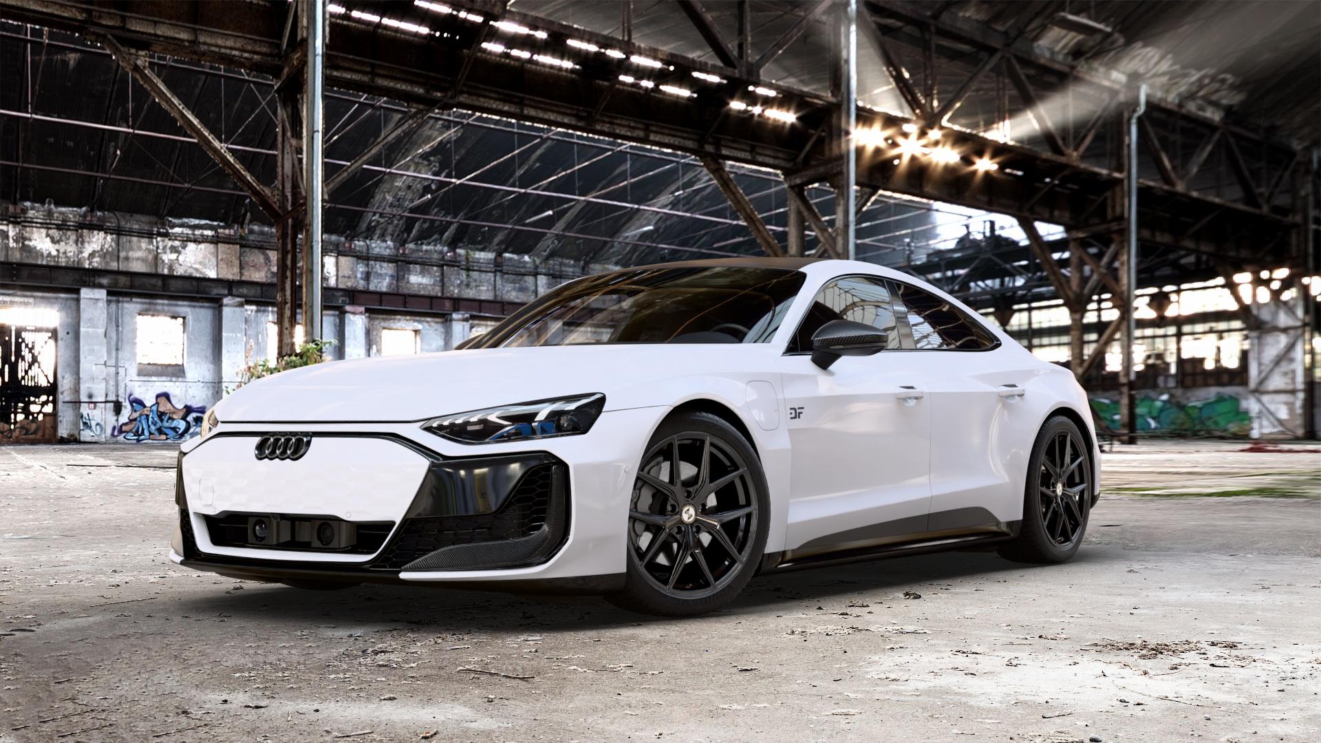 etabeta GRi-N Black shiny Felge mit Reifen schwarz in 20Zoll Winterfelge Alufelge auf weissem Audi RS E-Tron GT Performance Typ FW e-tron ⬇️ mit 15mm Tieferlegung ⬇️ Old Industrial Hall_max_5300mm_2024 Frontansicht_1