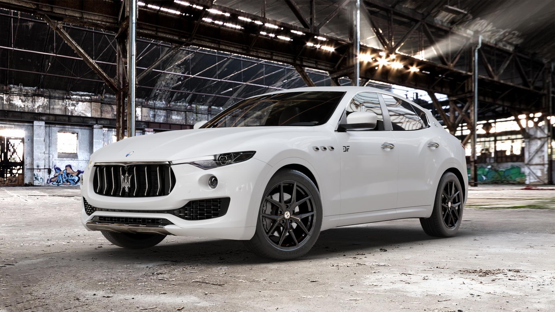 etabeta GRi-N Black shiny Felge mit Reifen schwarz in 20Zoll Winterfelge Alufelge auf weissem Maserati Levante Typ M156 ⬇️ mit 15mm Tieferlegung ⬇️ Old Industrial Hall_max_5300mm_2024 Frontansicht_1