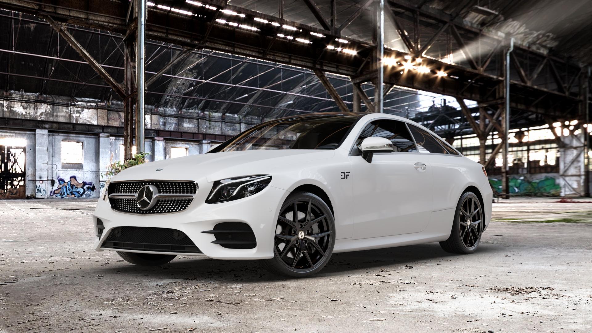etabeta GRi-N Black shiny Felge mit Reifen schwarz in 20Zoll Winterfelge Alufelge auf weissem Mercedes E-Klasse Typ C238 Coupe (R1EC) ⬇️ mit 15mm Tieferlegung ⬇️ Old Industrial Hall_max_5300mm_2024 Frontansicht_1