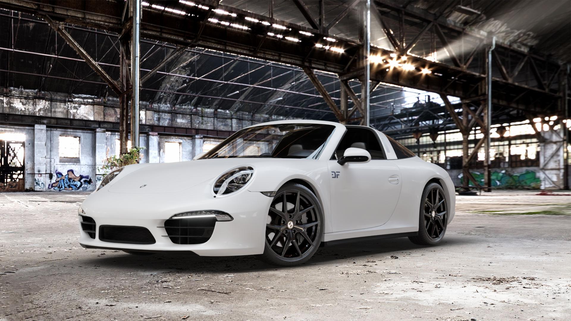 etabeta GRi-N Black shiny Felge mit Reifen schwarz in 20Zoll Winterfelge Alufelge auf weissem Porsche 911 Typ 991 Targa ⬇️ mit 15mm Tieferlegung ⬇️ Old Industrial Hall_max_5300mm_2024 Frontansicht_1