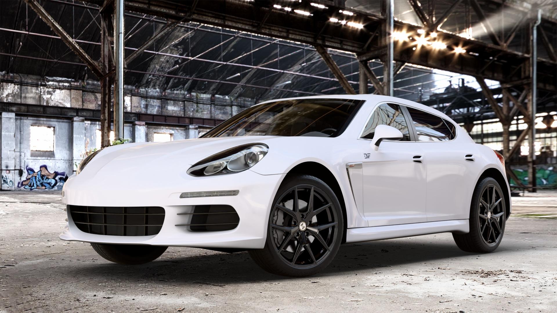 etabeta GRi-N Black shiny Felge mit Reifen schwarz in 20Zoll Winterfelge Alufelge auf weissem Porsche Panamera Typ 970 Facelift ⬇️ mit 15mm Tieferlegung ⬇️ Old Industrial Hall_max_4400mm_2024 Frontansicht_1