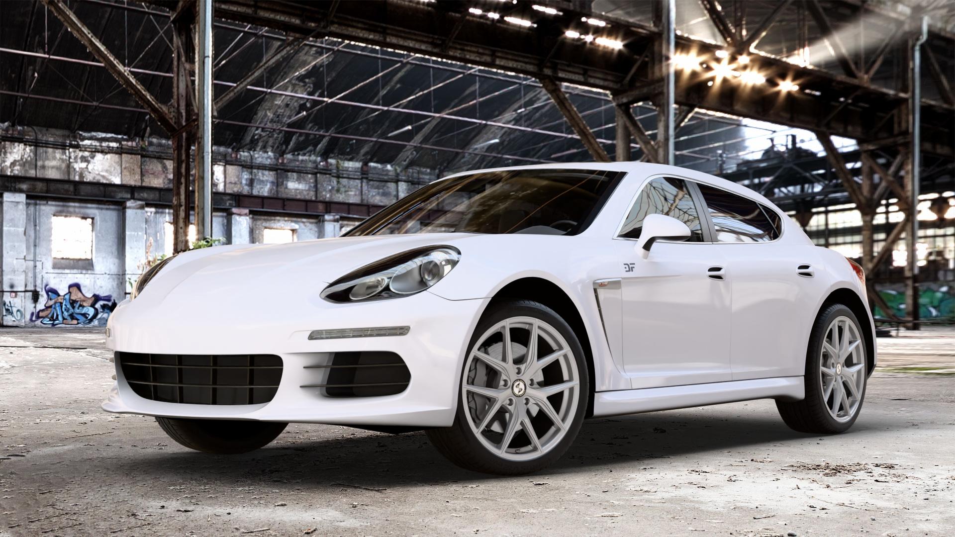 etabeta GRi-N Silver Felge mit Reifen silber in 20Zoll Winterfelge Alufelge auf weissem Porsche Panamera Typ 970 Facelift ⬇️ mit 15mm Tieferlegung ⬇️ Old Industrial Hall_max_4400mm_2024 Frontansicht_1