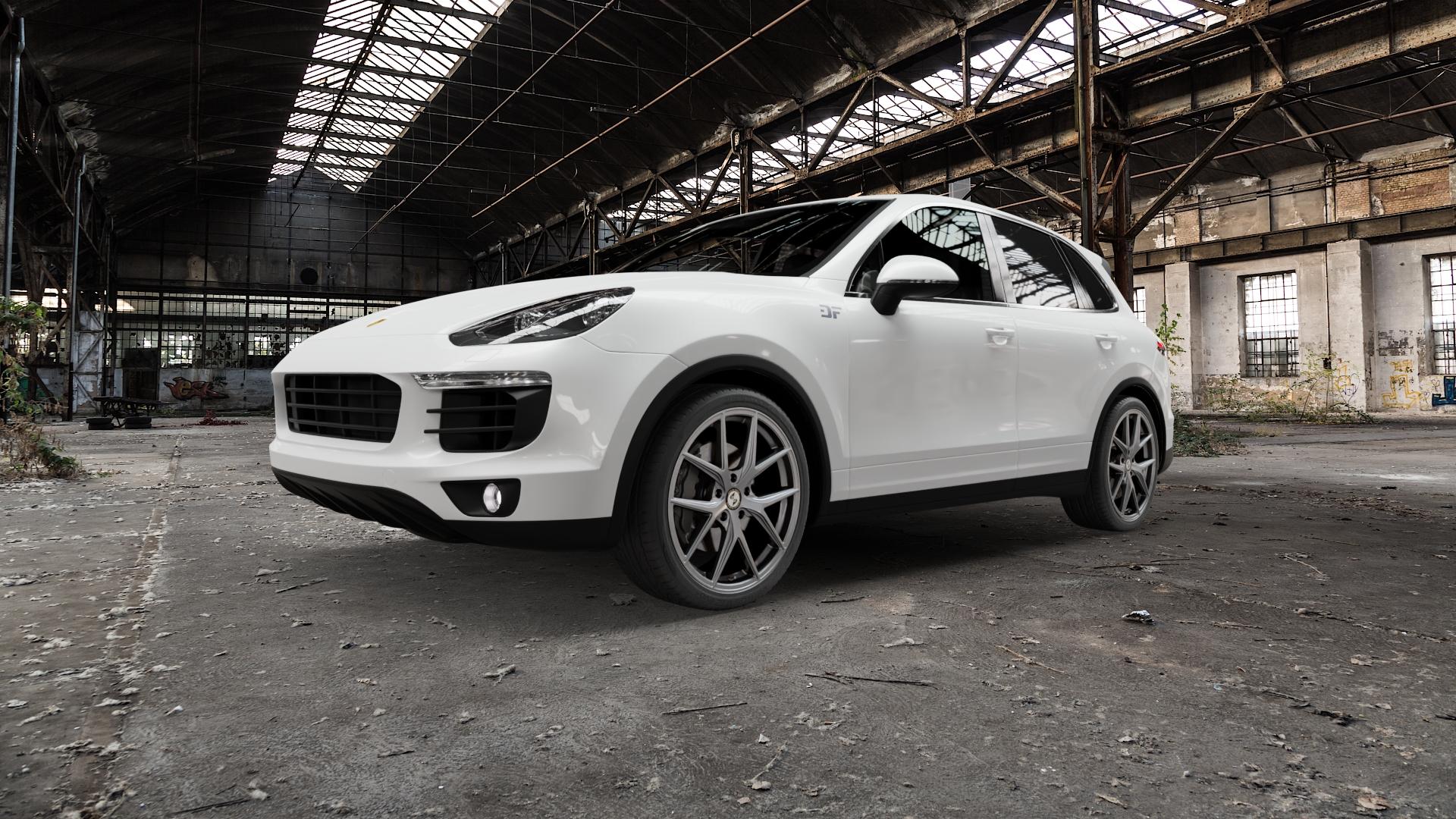 etabeta GRi-N Silver Felge mit Reifen silber in 21Zoll Winterfelge Alufelge auf weissem Porsche Cayenne II Typ 92A Facelift ⬇️ mit 15mm Tieferlegung ⬇️ Old Industrial Hall_max5000mm_2022 Frontansicht_1