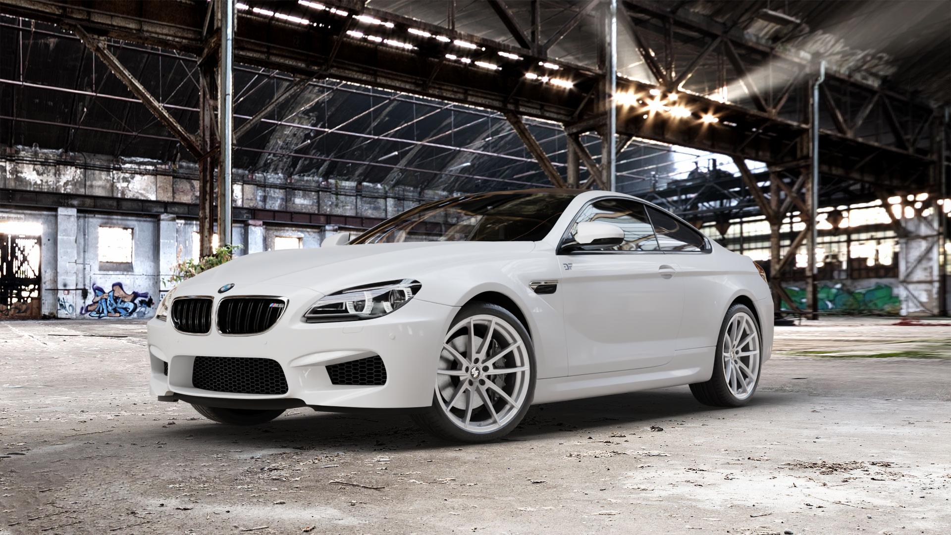 etabeta MANAY-K Silver Felge mit Reifen silber in 20Zoll Winterfelge Alufelge auf weissem BMW M6 Typ F13 (Coupe) 4,4l 412kW (560 PS) 423kW Competition (575 441kW Edition 30 (600 E63 6er Coupé (663C) (6C) ⬇️ mit 15mm Tieferlegung ⬇️ Old Industrial Hall_max_5300mm_2024 Frontansicht_1
