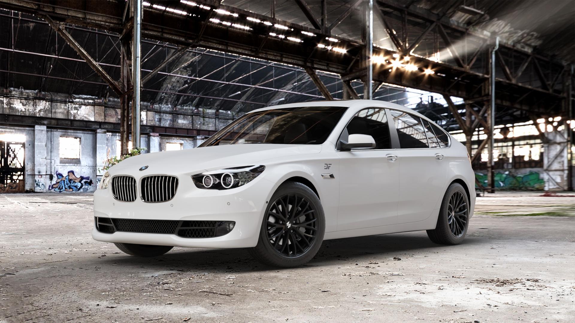 etabeta PIUMA-C Black matt Felge mit Reifen schwarz in 18Zoll Winterfelge Alufelge auf weissem BMW 535i GT Typ F07 xDrive 550i 530d 535d 520d 528i 5er Gran Turismo (GT, K-N1) ⬇️ mit 15mm Tieferlegung ⬇️ Old Industrial Hall_max_5300mm_2024 Frontansicht_1