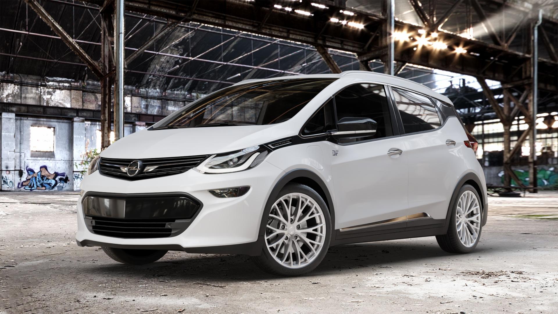 etabeta PIUMA-C Silver Felge mit Reifen silber in 18Zoll Winterfelge Alufelge auf weissem Opel Ampera-e Typ 1G0F Ampera ⬇️ mit 15mm Tieferlegung ⬇️ Old Industrial Hall_max_4400mm_2024 Frontansicht_1