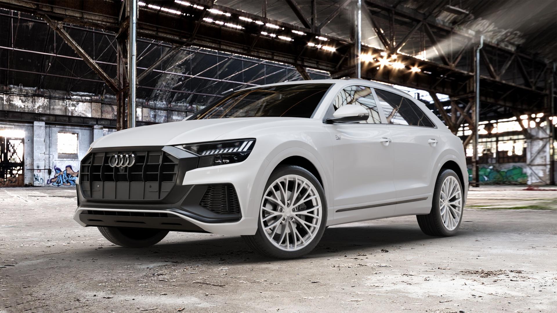 etabeta PIUMA-C Silver Felge mit Reifen silber in 22Zoll Winterfelge Alufelge auf weissem Audi Q8 Typ 4M (4L) ⬇️ mit 15mm Tieferlegung ⬇️ Old Industrial Hall_max_5300mm_2024 Frontansicht_1