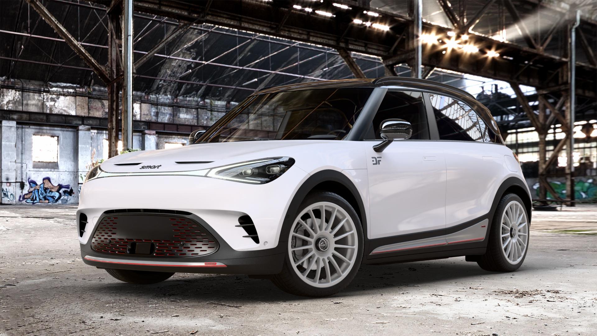 fifteen52 Podium Speed Silver Felge mit Reifen silber in 19Zoll Winterfelge Alufelge auf weissem Smart #1 Typ HX11 0,0l 315kW Brabus AWD (428 PS) ⬇️ mit 15mm Tieferlegung ⬇️ Old Industrial Hall_max_4400mm_2024 Frontansicht_1