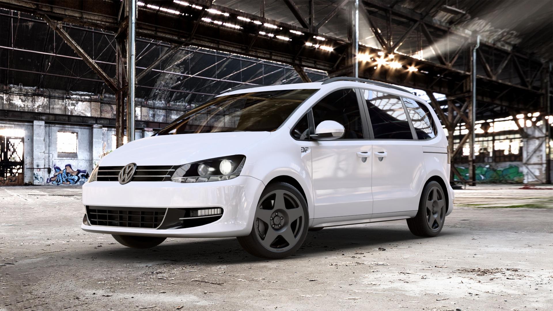 fifteen52 Tarmac Asphalt Black Felge mit Reifen schwarz in 18Zoll Winterfelge Alufelge auf weissem Volkswagen (VW) Sharan I Typ 7M II 7N ⬇️ mit 15mm Tieferlegung ⬇️ Old Industrial Hall_max_5300mm_2024 Frontansicht_1