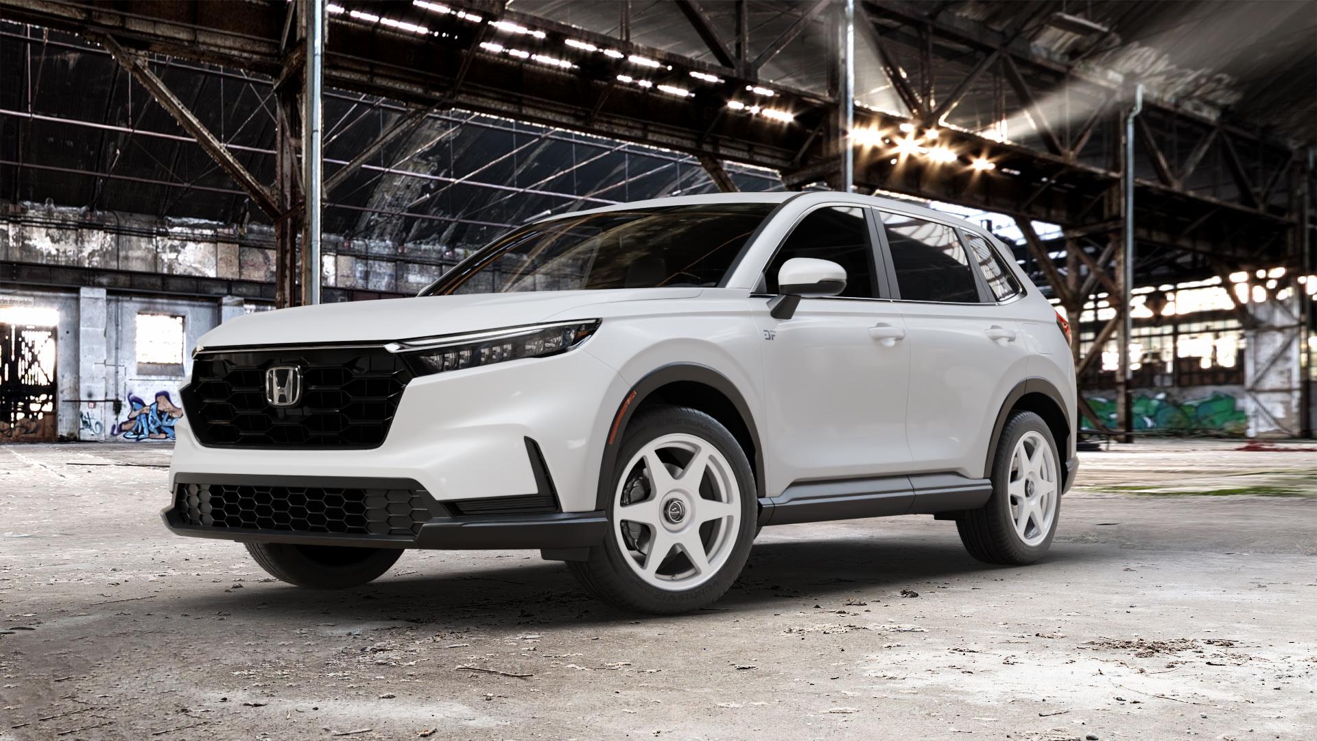 fifteen52 Tarmac EVO Speed Silver Felge mit Reifen silber in 19Zoll Winterfelge Alufelge auf weissem Honda CR-V VI (RS) ⬇️ mit 15mm Tieferlegung ⬇️ Old Industrial Hall_max_5300mm_2024 Frontansicht_1