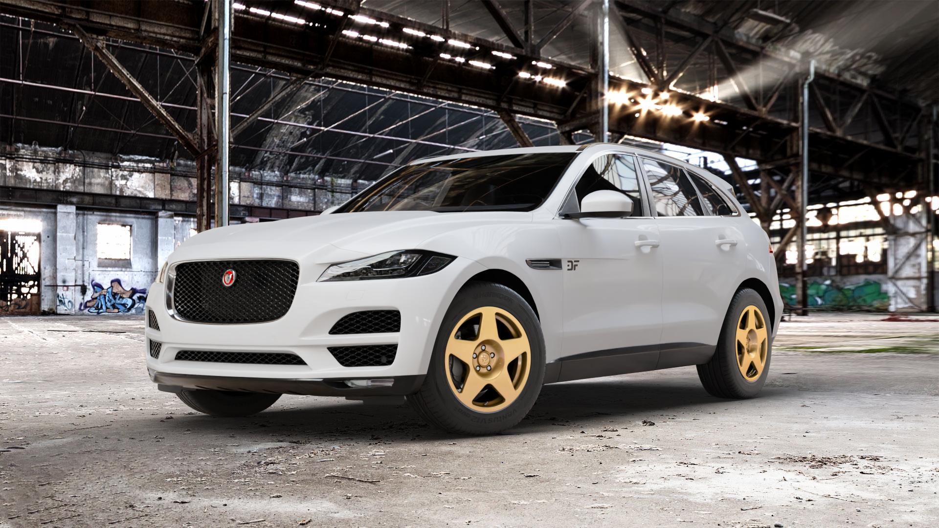 fifteen52 Tarmac Gold Felge mit Reifen in 18Zoll Winterfelge Alufelge auf weissem Jaguar F-Pace Typ DC ⬇️ mit 15mm Tieferlegung ⬇️ Old Industrial Hall_max_5300mm_2024 Frontansicht_1