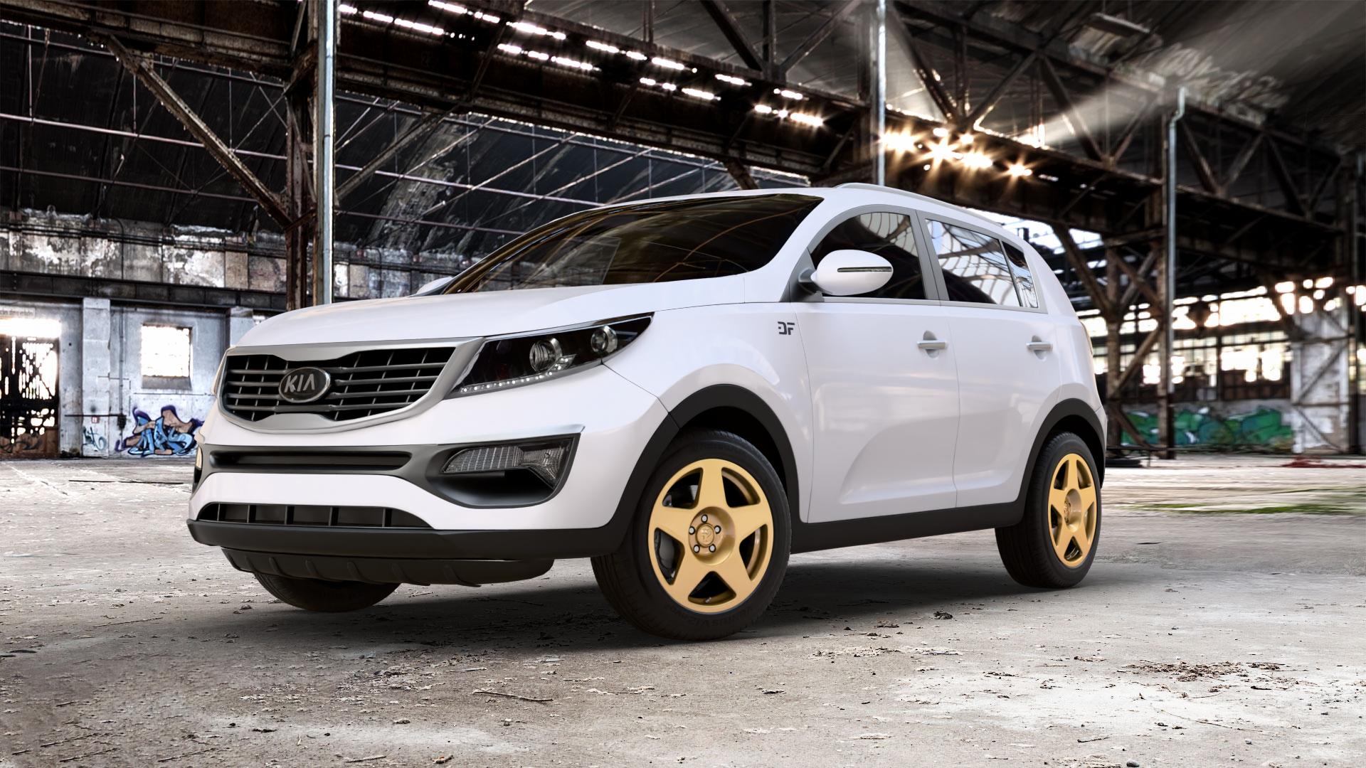 fifteen52 Tarmac Gold Felge mit Reifen in 18Zoll Winterfelge Alufelge auf weissem Kia Sportage III Typ SL SLS Facelift ⬇️ mit 15mm Tieferlegung ⬇️ Old Industrial Hall_max_5300mm_2024 Frontansicht_1