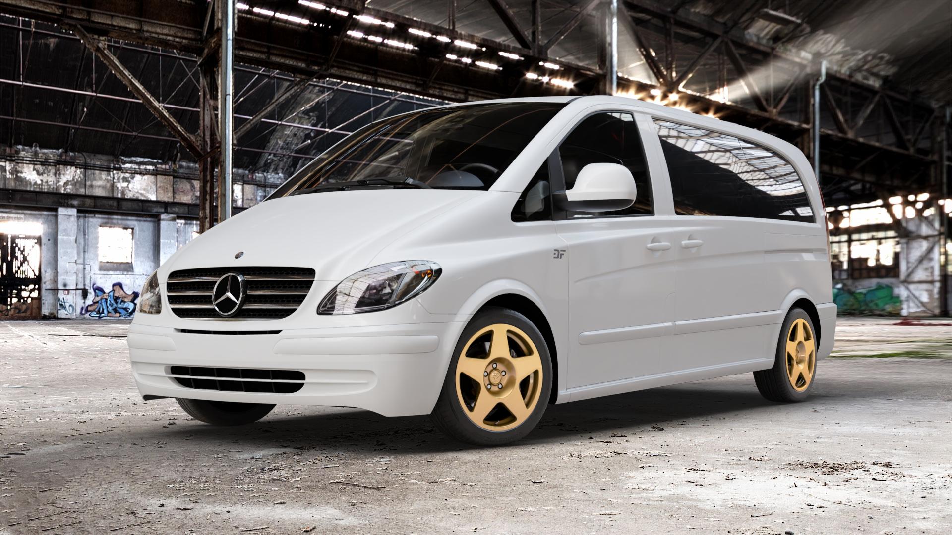 fifteen52 Tarmac Gold Felge mit Reifen in 18Zoll Winterfelge Alufelge auf weissem Mercedes Vito Bus Typ W639 Viano ⬇️ mit 15mm Tieferlegung ⬇️ Old Industrial Hall_max_5300mm_2024 Frontansicht_1