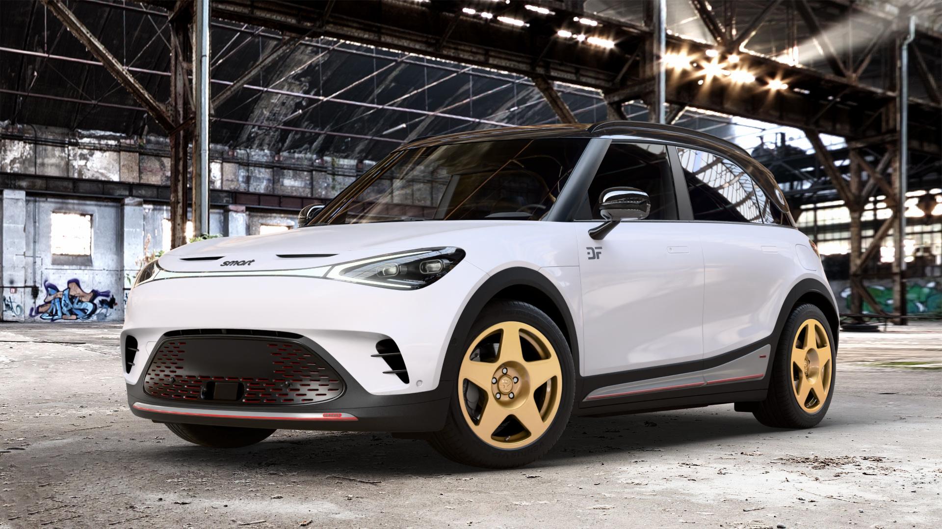 fifteen52 Tarmac Gold Felge mit Reifen in 18Zoll Winterfelge Alufelge auf weissem Smart #1 Typ HX11 0,0l 315kW Brabus AWD (428 PS) ⬇️ mit 15mm Tieferlegung ⬇️ Old Industrial Hall_max_4400mm_2024 Frontansicht_1