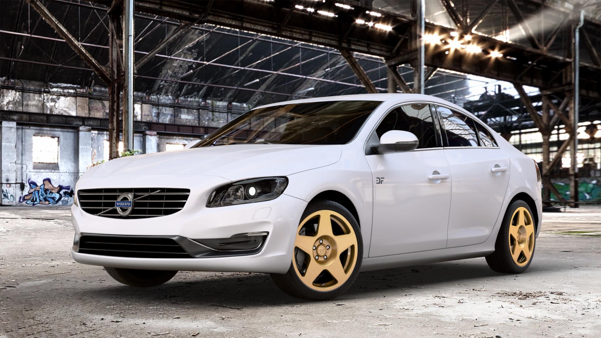 fifteen52 Tarmac Gold Felge mit Reifen in 18Zoll Winterfelge Alufelge auf weissem Volvo S60 II Typ F ⬇️ mit 15mm Tieferlegung ⬇️ Old Industrial Hall_max_4400mm_2024 Frontansicht_1