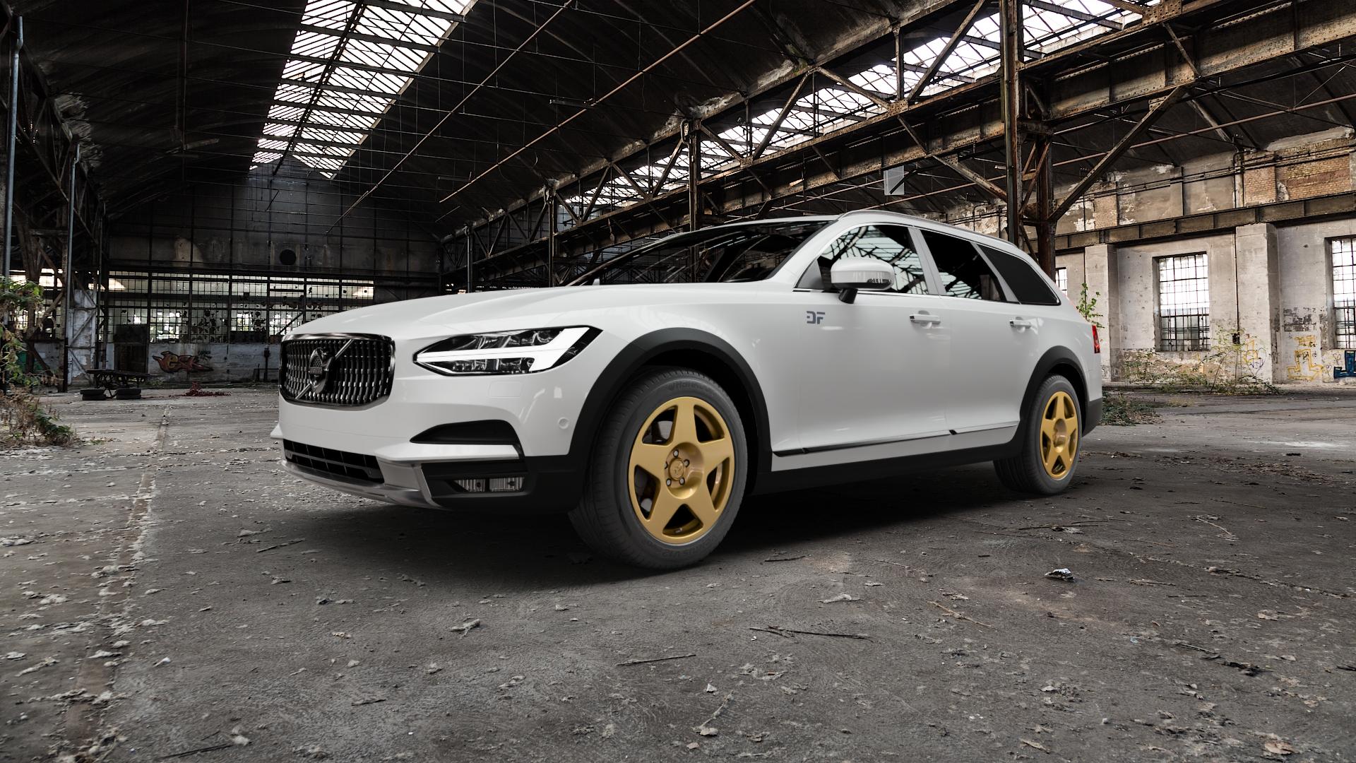 fifteen52 Tarmac Gold Felge mit Reifen in 18Zoll Winterfelge Alufelge auf weissem Volvo V90 II Cross Country Typ P ⬇️ mit 15mm Tieferlegung ⬇️ Old Industrial Hall_max5000mm_2022 Frontansicht_1